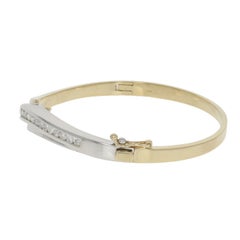 1.00ctw Round Brilliant Diamond Bracelet 6 1/2" - 14k Yellow Gold Curved Bangle