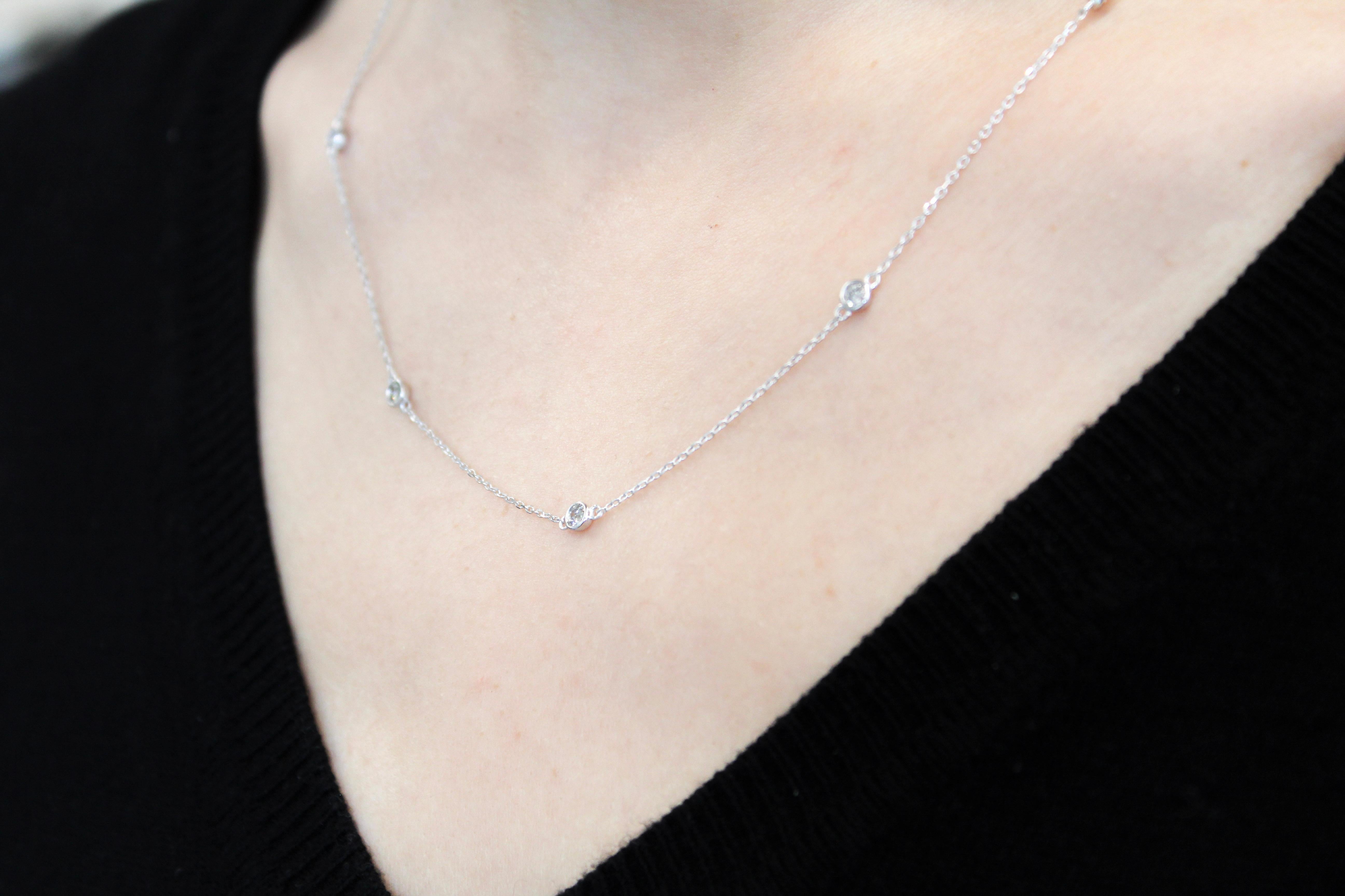 Round Cut 1.00ctw White Gold Diamonds-by-the-Yard Necklace		 For Sale