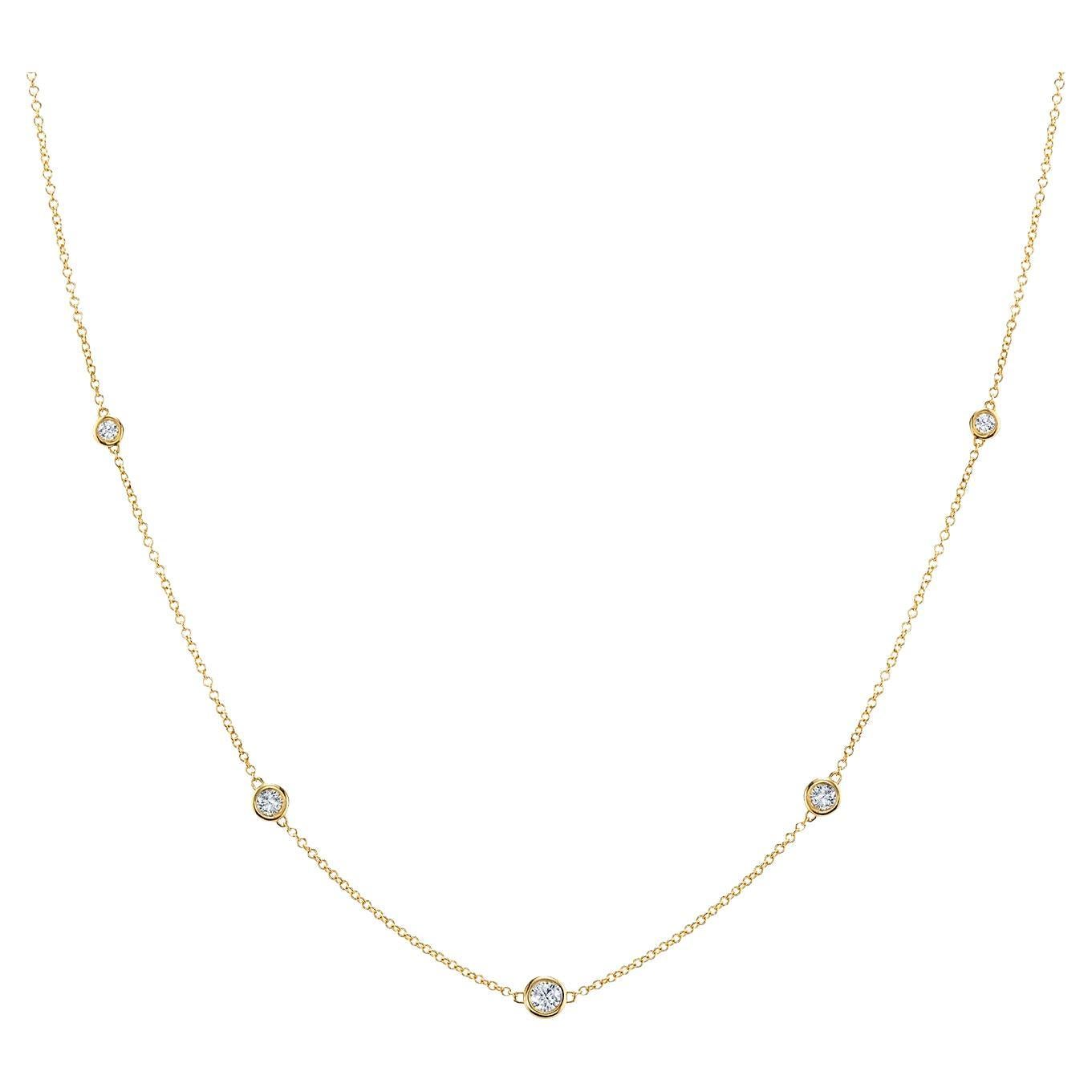 1.00CTW Yellow Gold Diamonds-By-The-Yard Necklace				 For Sale