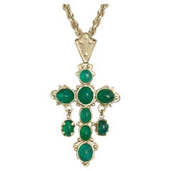 10.0tcw Atocha Replica Colombian Emerald Cross Pendant 18K Yellow Gold Cabochon