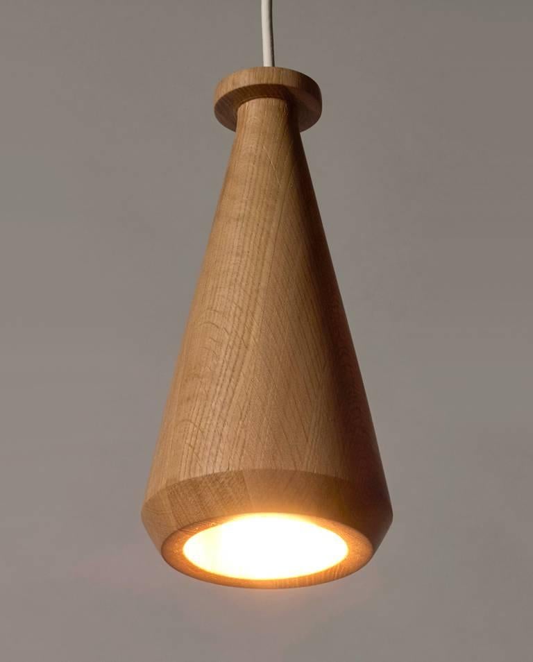 American 100xbtr Contemporary Solid Oak Bottle Pendant Hanging Lights, Set of Three For Sale