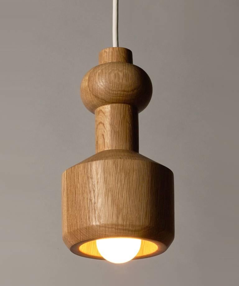 100xbtr Contemporary Solid Oak Bottle Pendant Hanging Lights, Set of Three In New Condition For Sale In South Pasadena, CA
