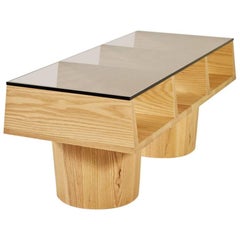 100xbtr Group-Six Contemporary Wood and Glass Coffee Table in Solid Ash
