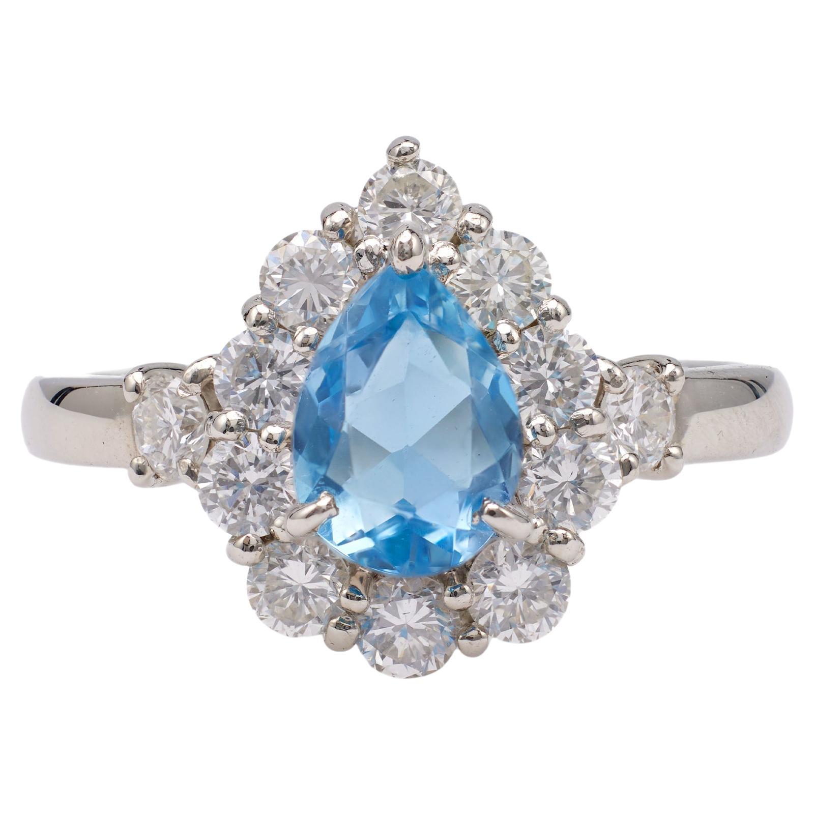 1.01 Carat Aquamarine and Diamond Platinum Cluster Ring For Sale