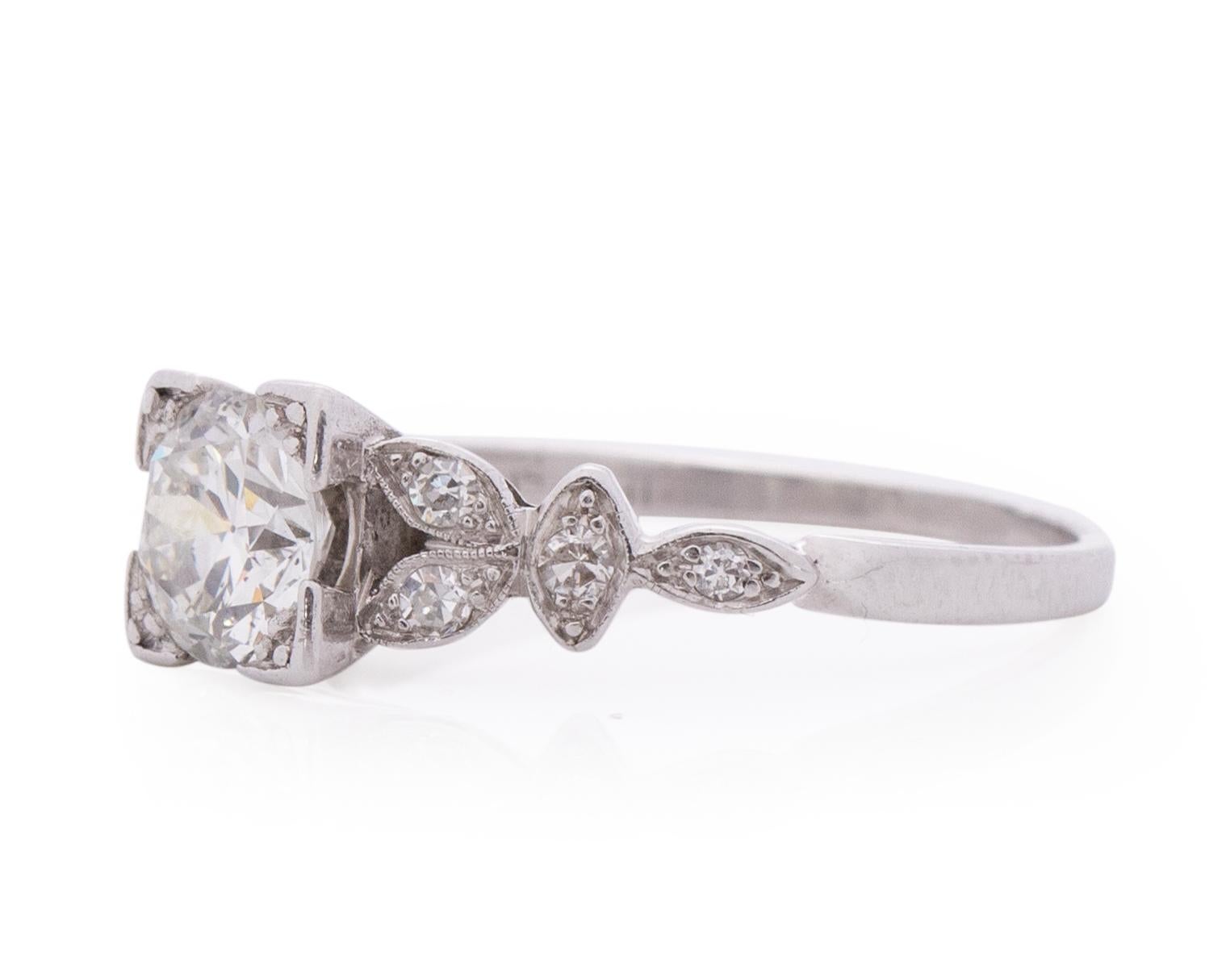 Old European Cut 1.01 Carat Art Deco Diamond Platinum Engagement Ring For Sale