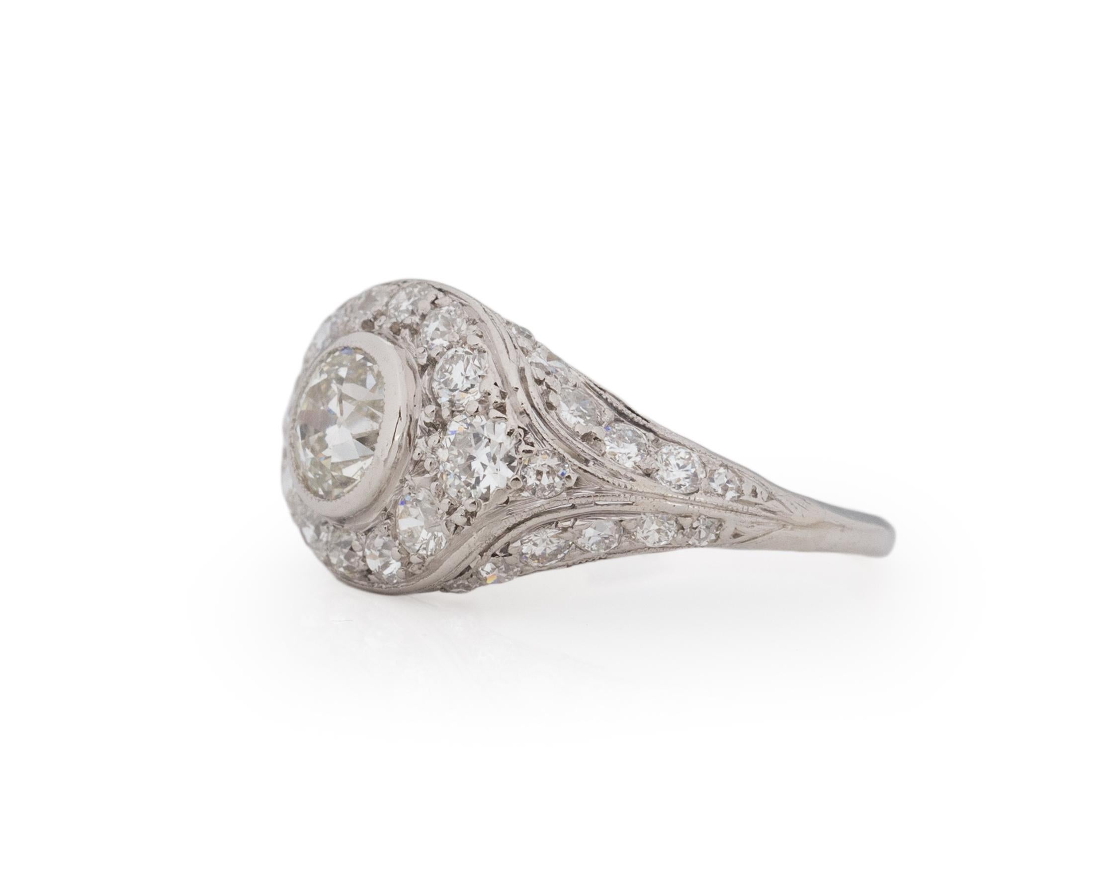 Taille vieille Europe Bague de fiançailles Art déco en platine avec diamants de 1,01 carat en vente