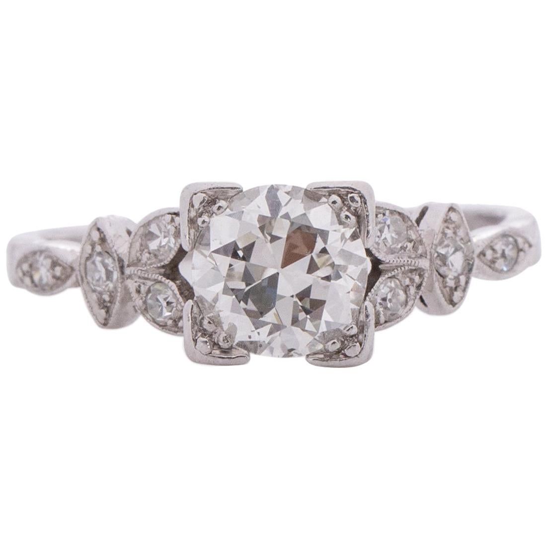 1.01 Carat Art Deco Diamond Platinum Engagement Ring For Sale