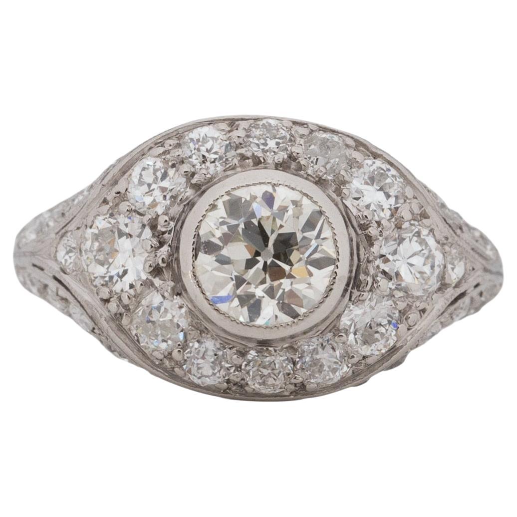 Bague de fiançailles Art déco en platine avec diamants de 1,01 carat