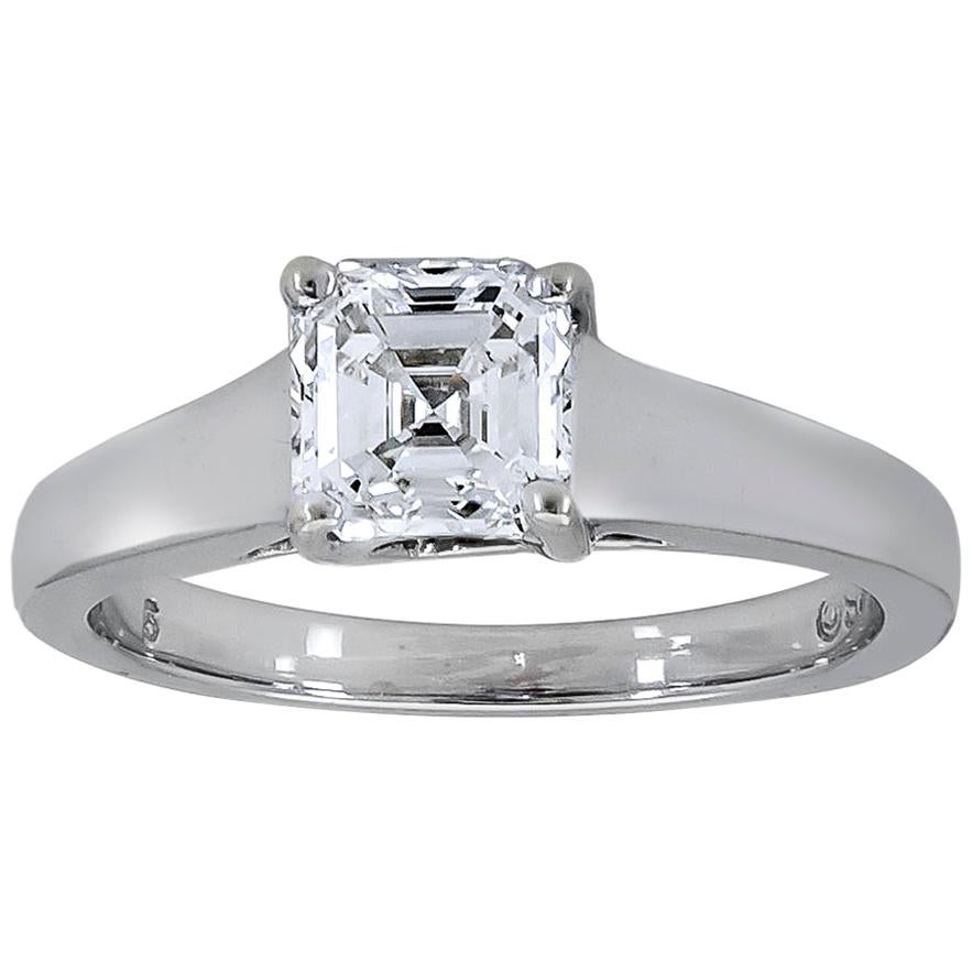 1.01 Carat Asscher Cut Diamond Solitaire Engagement Ring For Sale