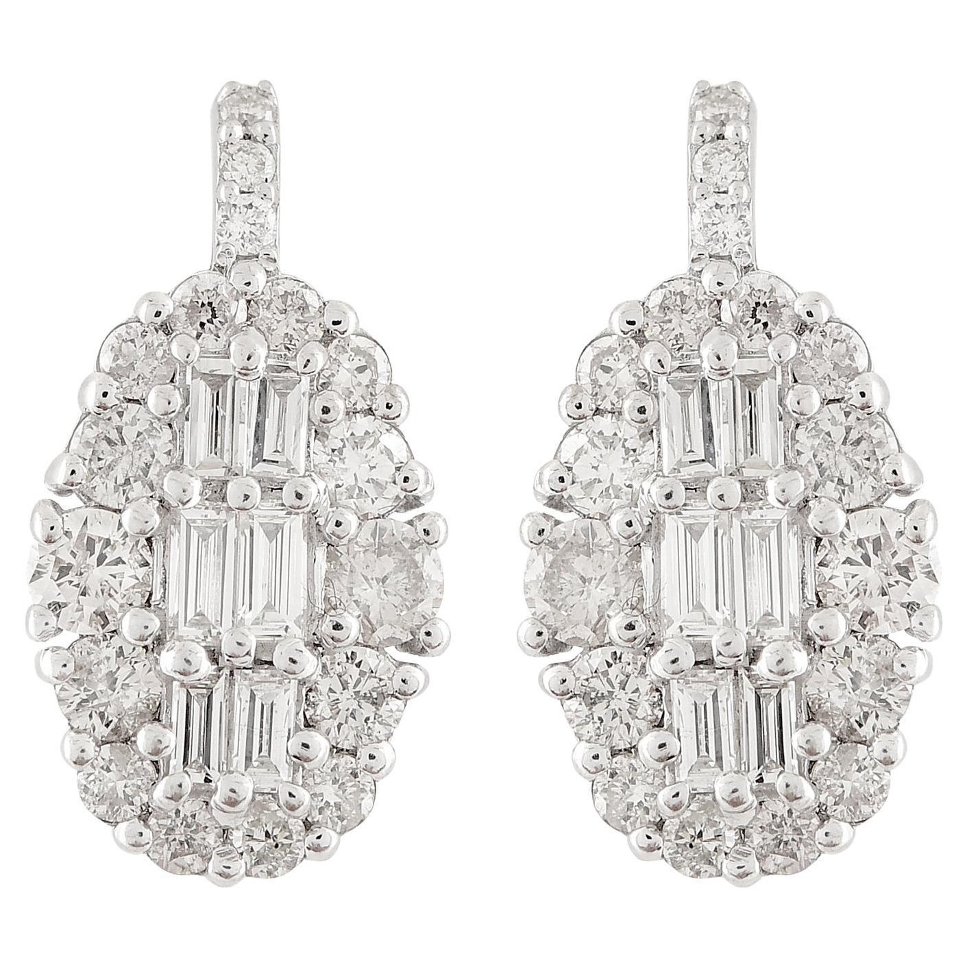 1,01 Karat Baguette-Diamant-Designer-Haken-Ohrringe aus massivem 10k Weißgold