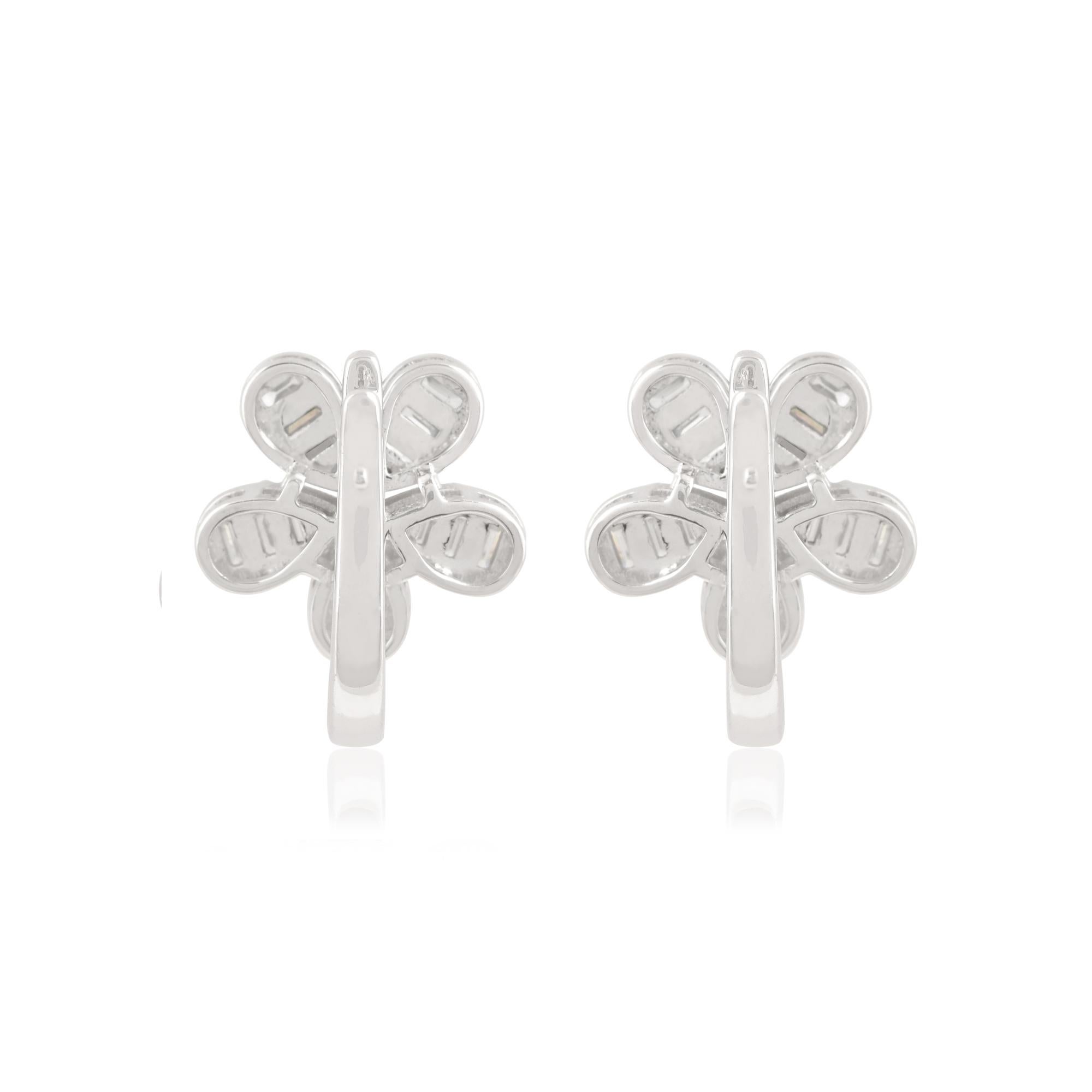 Women's 1.01 Carat Baguette Diamond Flower Stud Earrings Solid 14k White Gold Jewelry For Sale