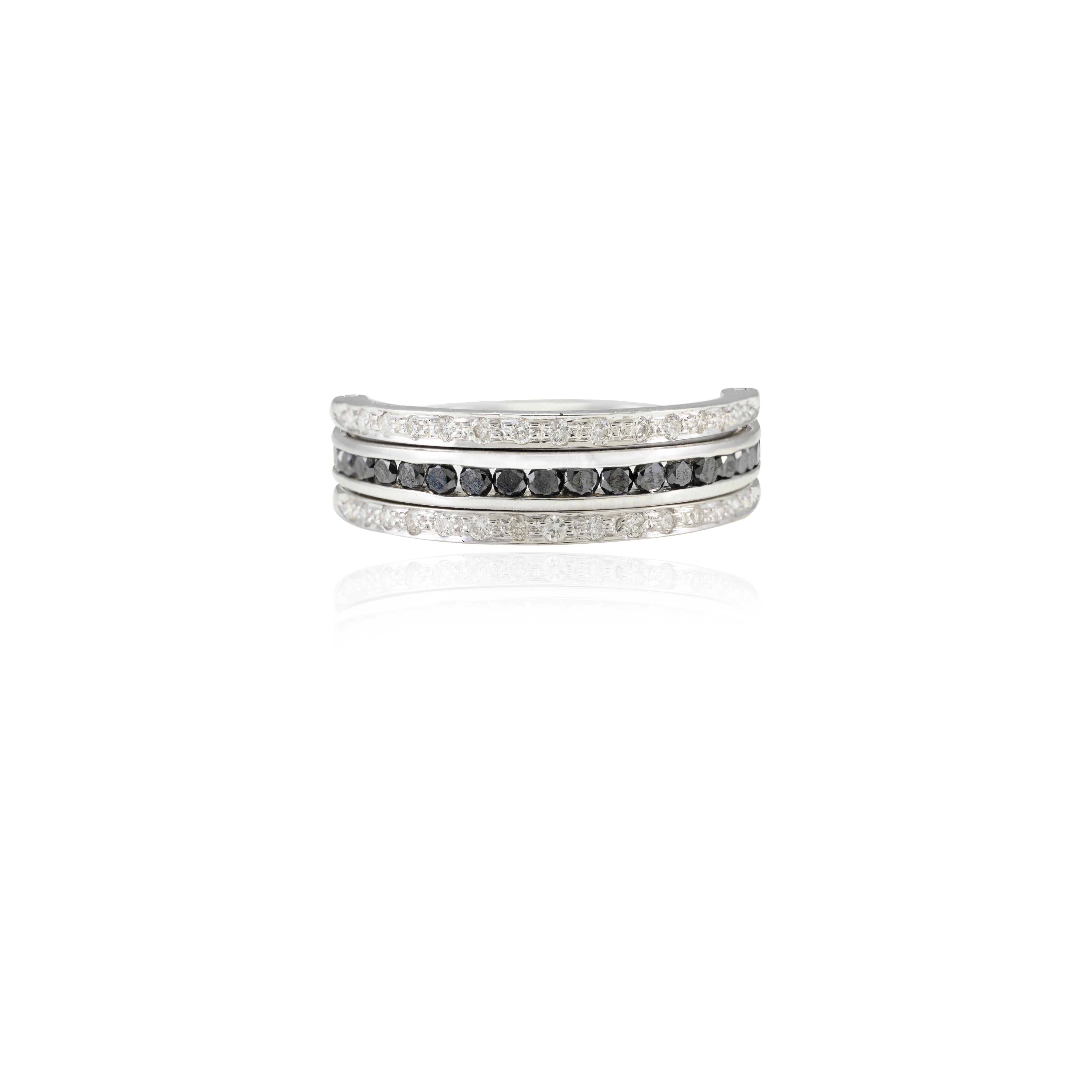 Im Angebot: 1,01 Karat Schwarzer und weißer Diamant Spinner-Ring aus 18 Karat massivem Weißgold gefertigt () 3
