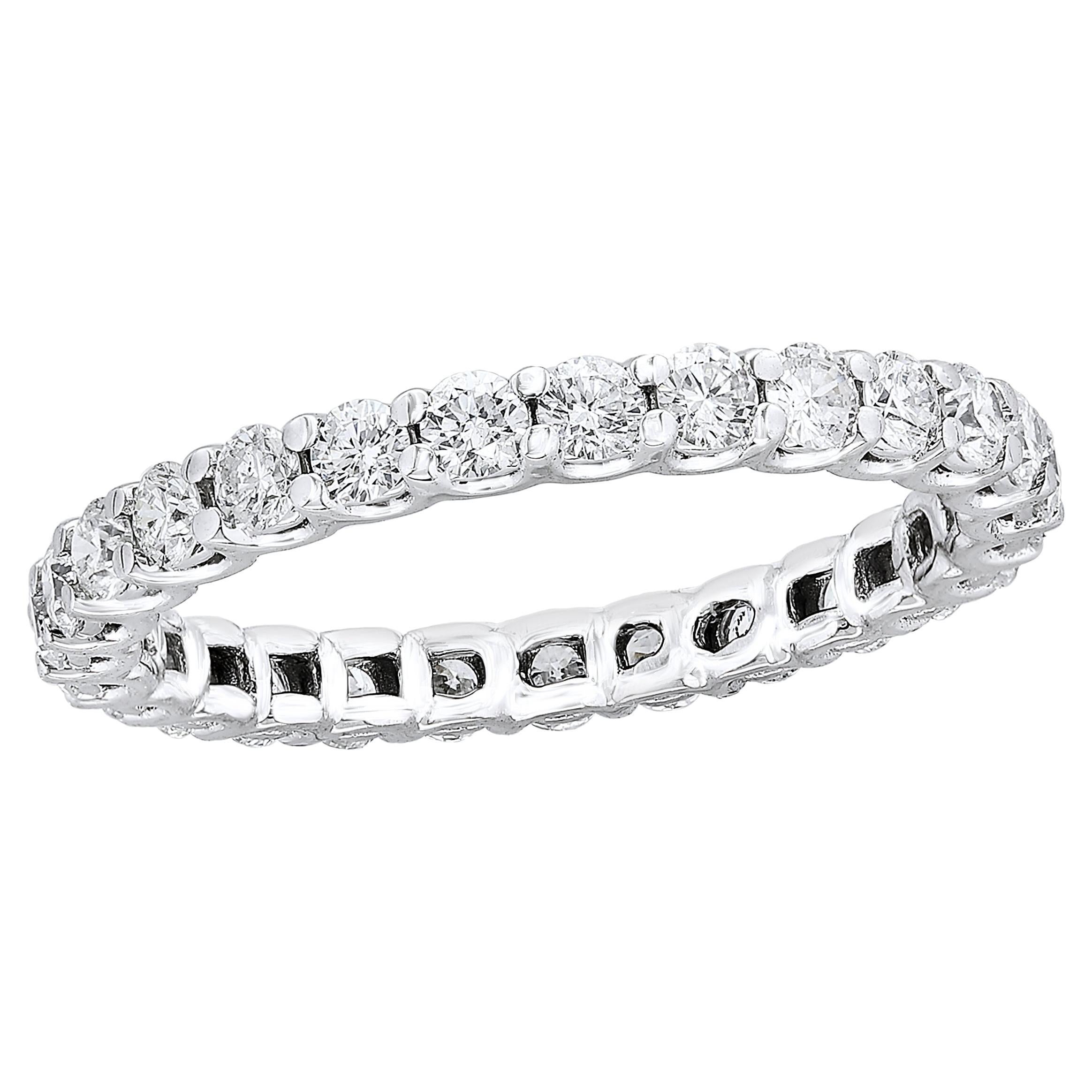 1.01 Carat Brilliant Cut Round Diamond Eternity Wedding Band in 14K White Gold For Sale