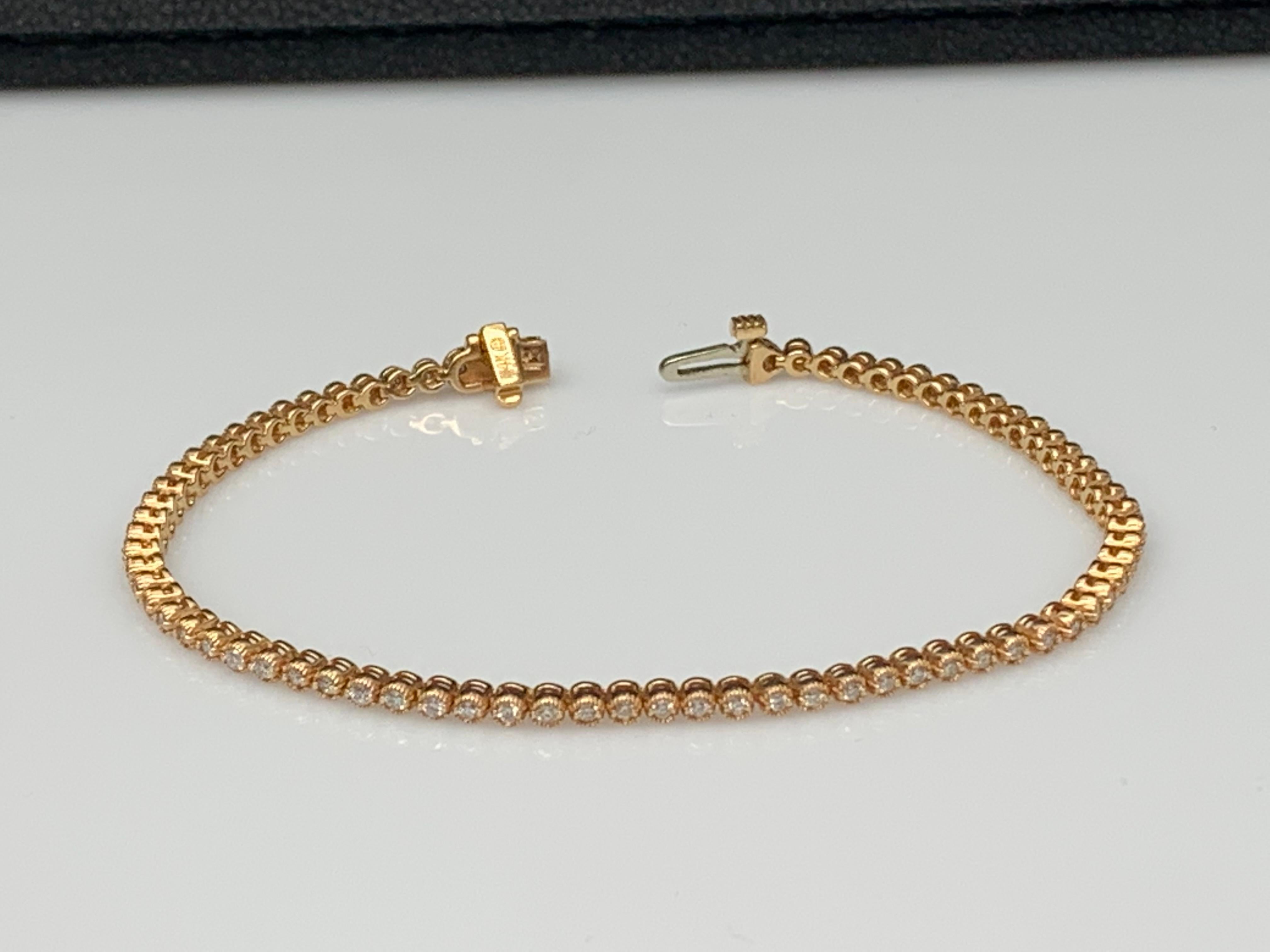 1,01 Karat Diamant-Tennisarmband aus 14 Karat Roségold mit rundem Brillantschliff im Angebot 4