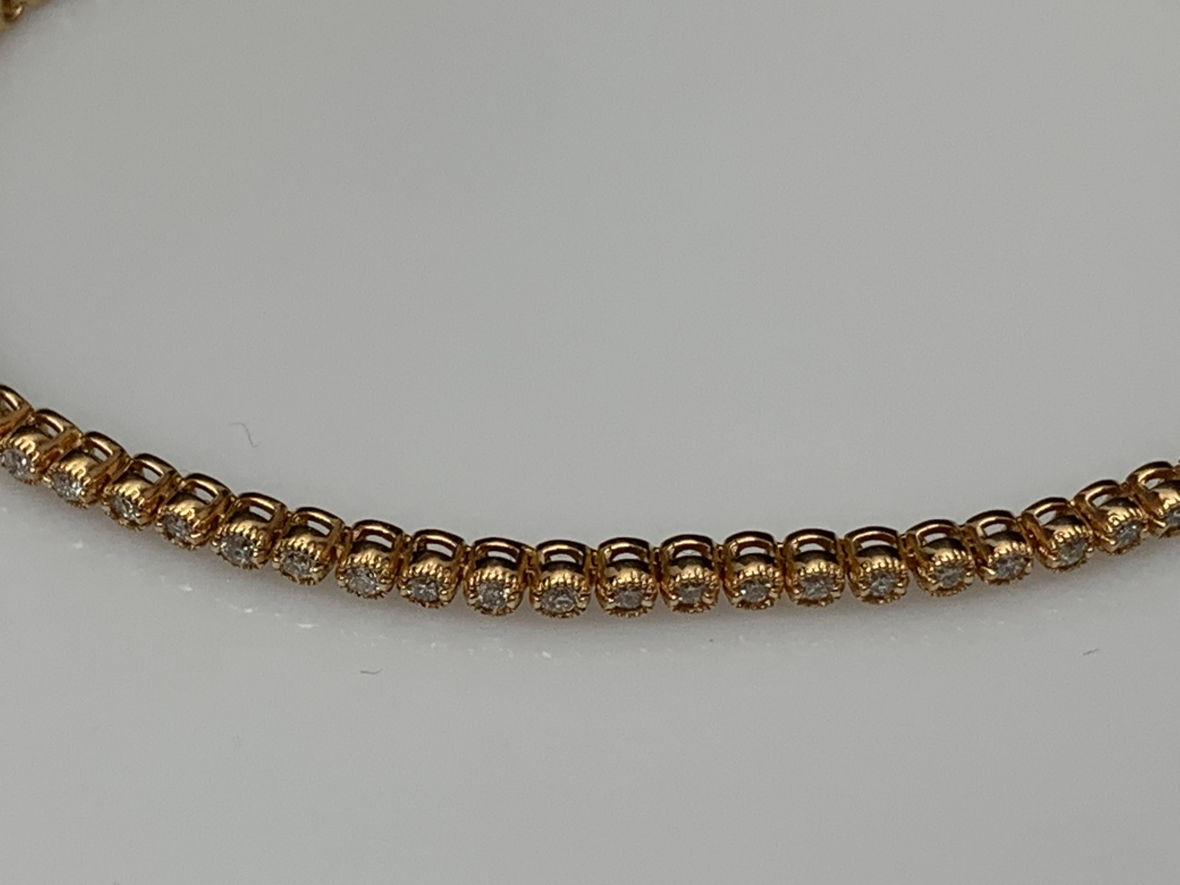 1,01 Karat Diamant-Tennisarmband aus 14 Karat Roségold mit rundem Brillantschliff im Angebot 6