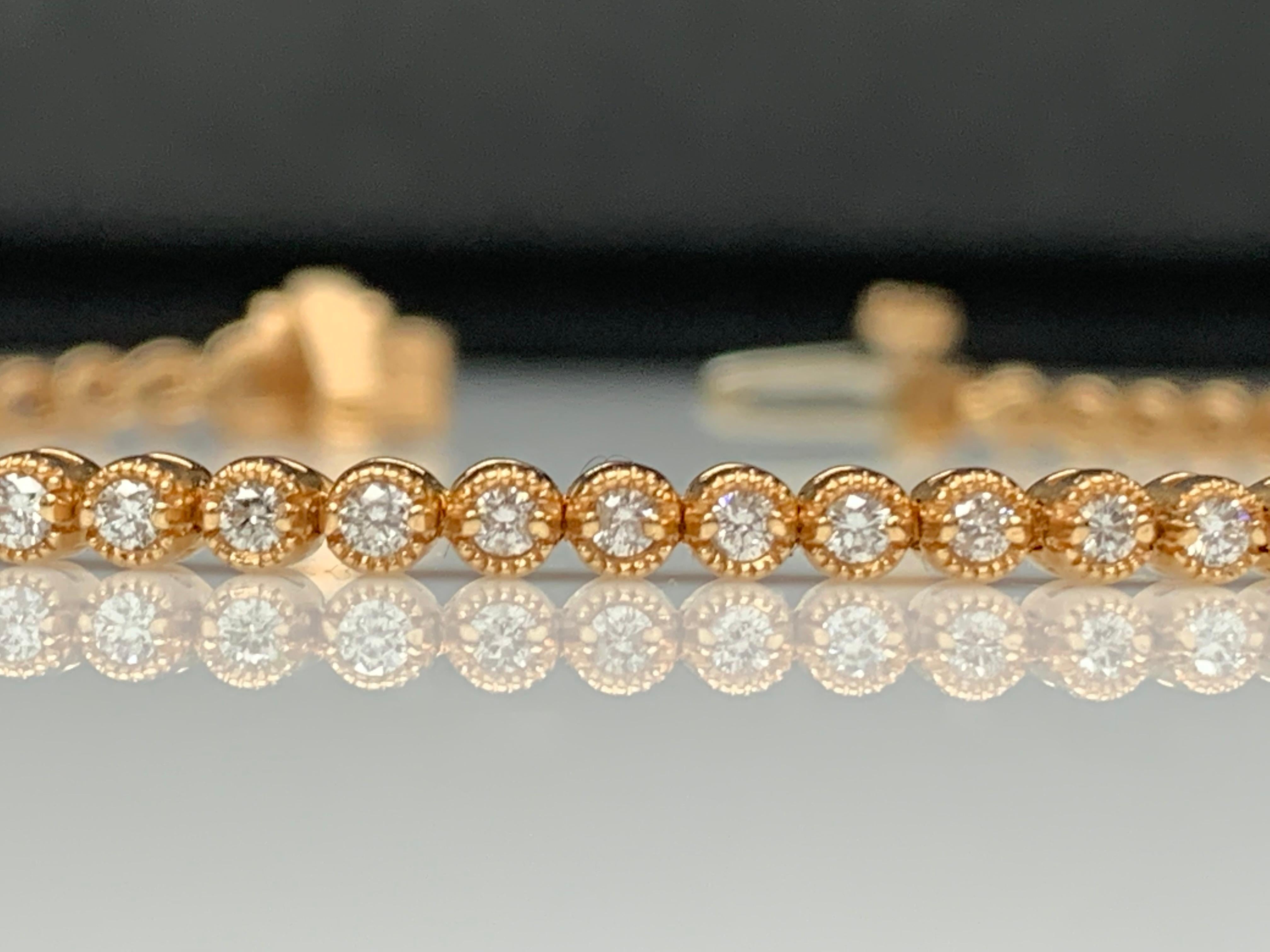 1,01 Karat Diamant-Tennisarmband aus 14 Karat Roségold mit rundem Brillantschliff im Angebot 7