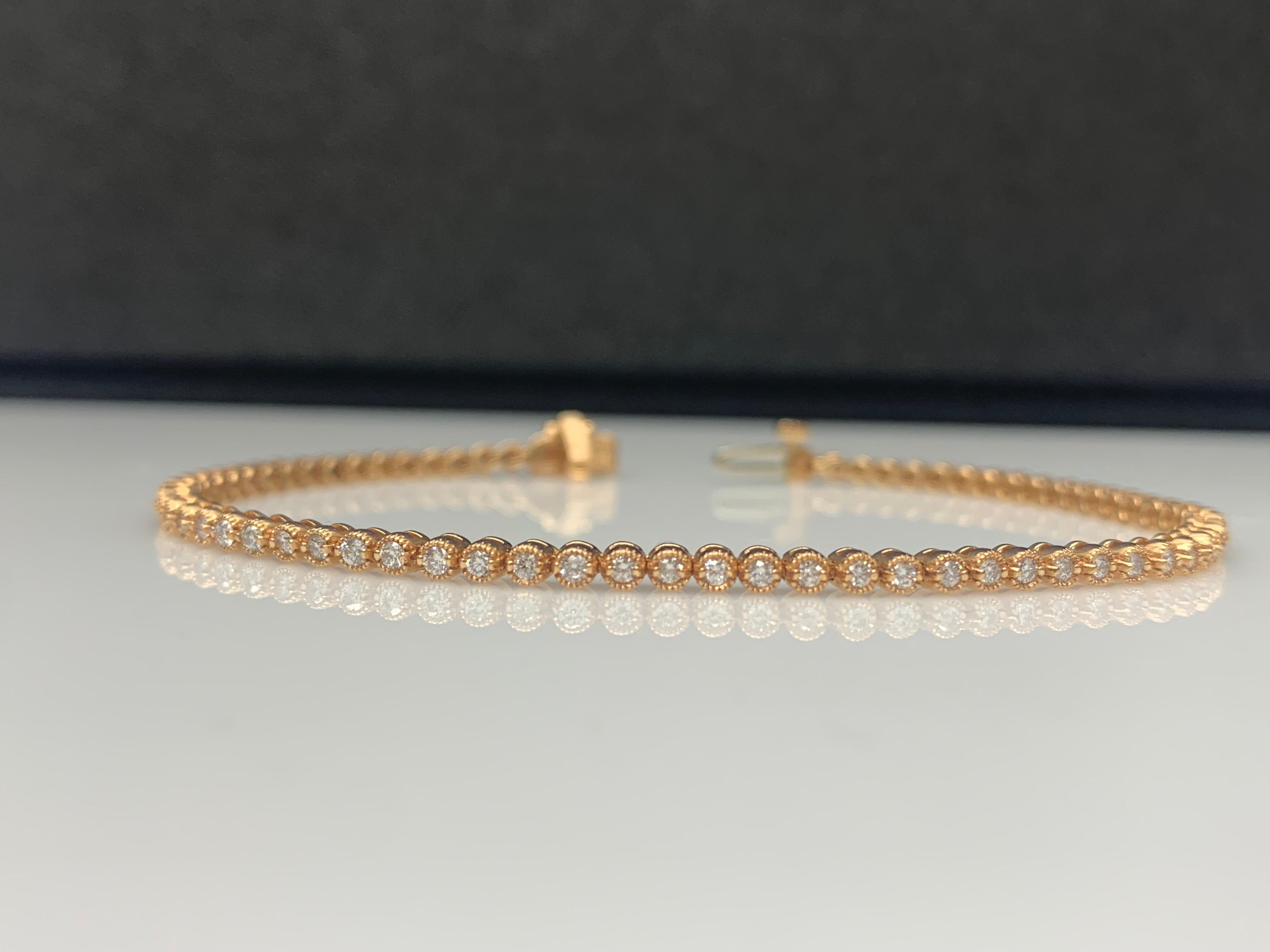 1,01 Karat Diamant-Tennisarmband aus 14 Karat Roségold mit rundem Brillantschliff im Angebot 9