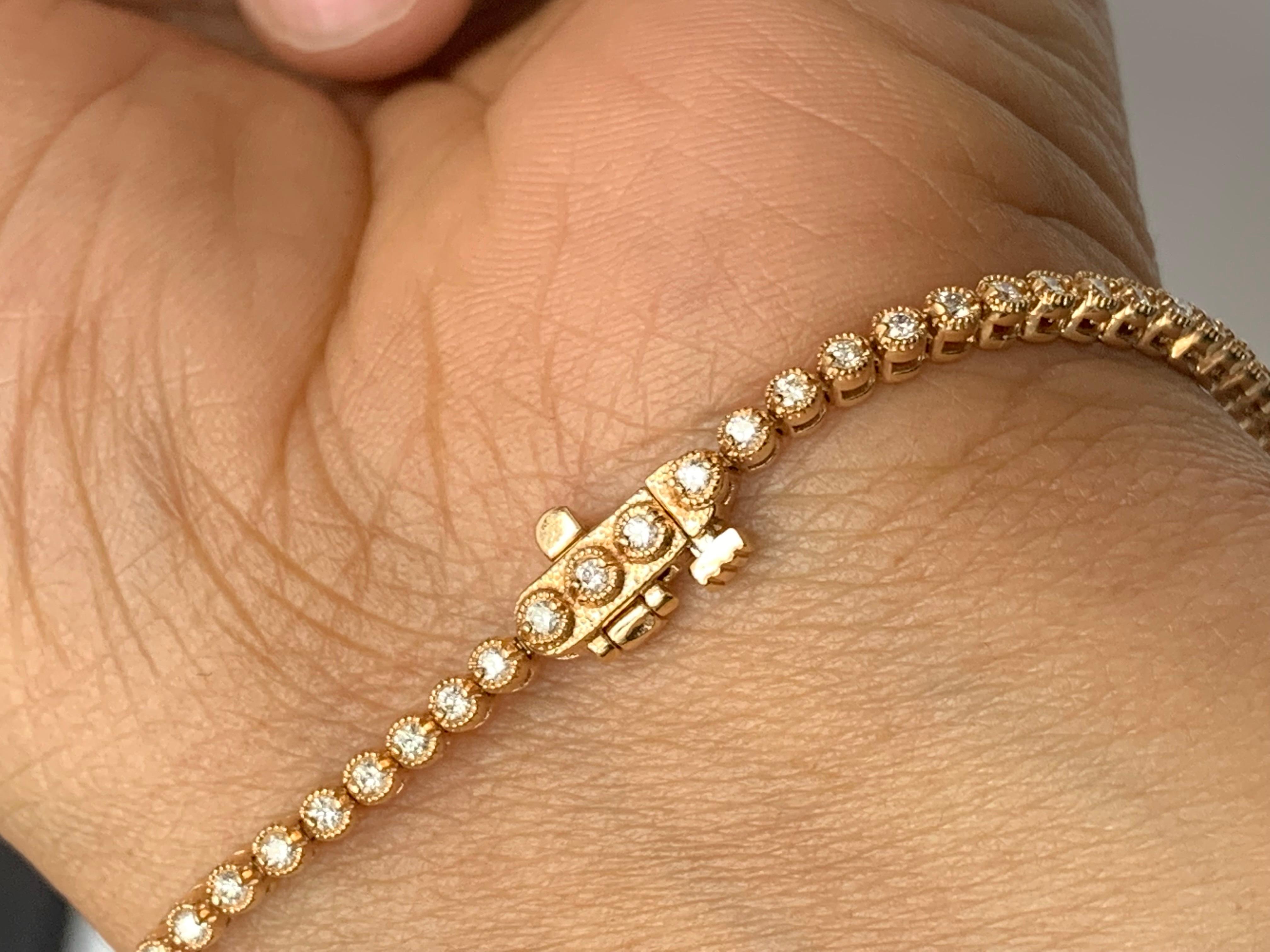 1,01 Karat Diamant-Tennisarmband aus 14 Karat Roségold mit rundem Brillantschliff im Angebot 11