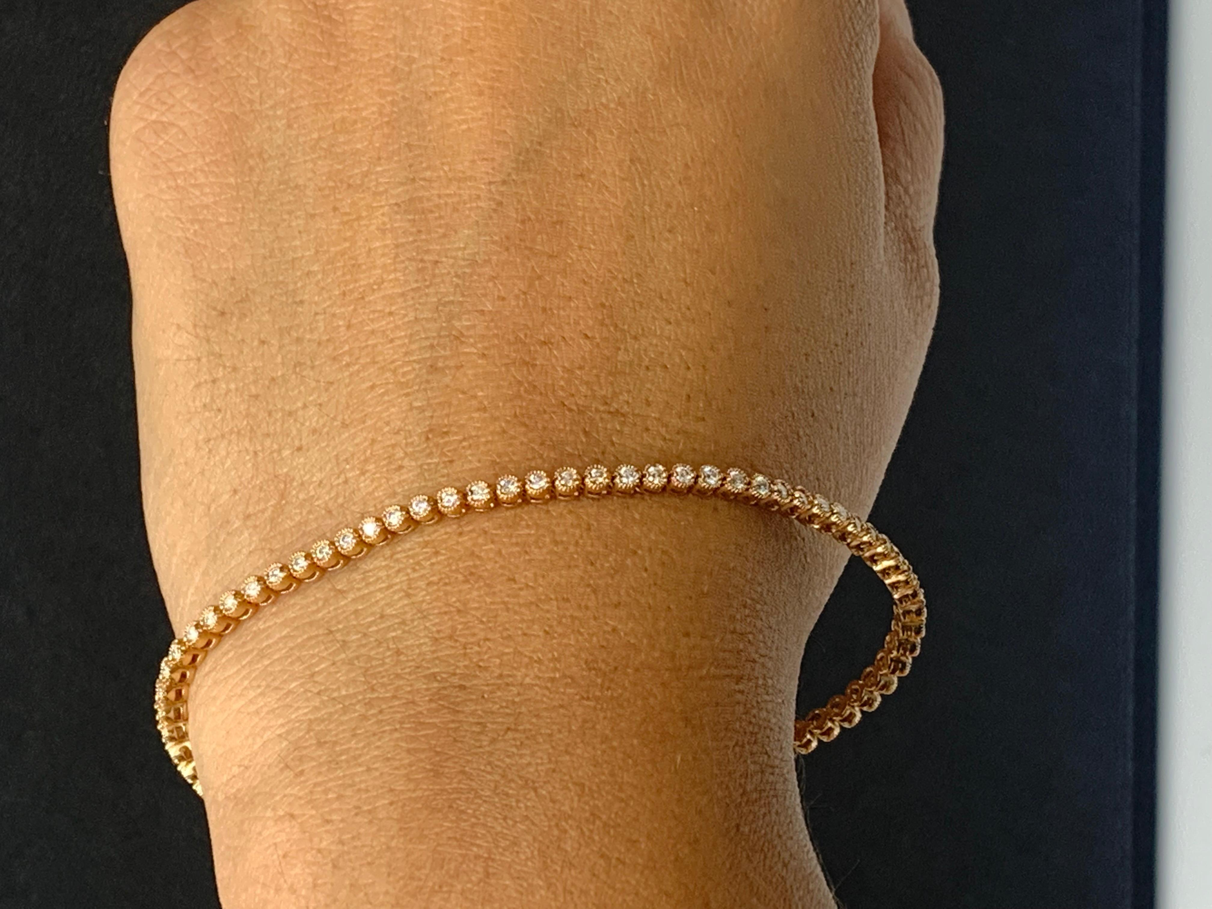 1,01 Karat Diamant-Tennisarmband aus 14 Karat Roségold mit rundem Brillantschliff (Moderne) im Angebot
