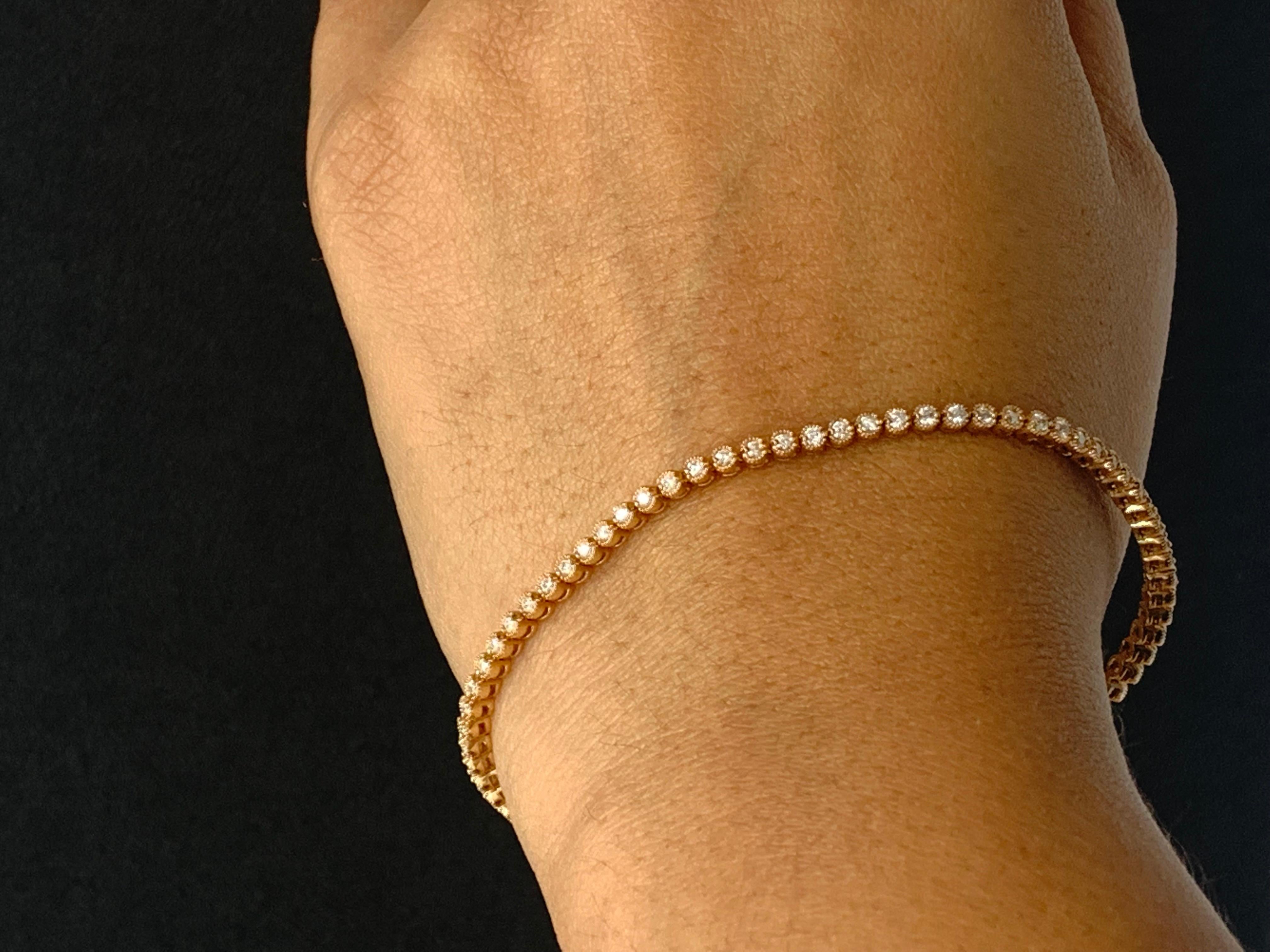 1,01 Karat Diamant-Tennisarmband aus 14 Karat Roségold mit rundem Brillantschliff im Zustand „Neu“ im Angebot in NEW YORK, NY