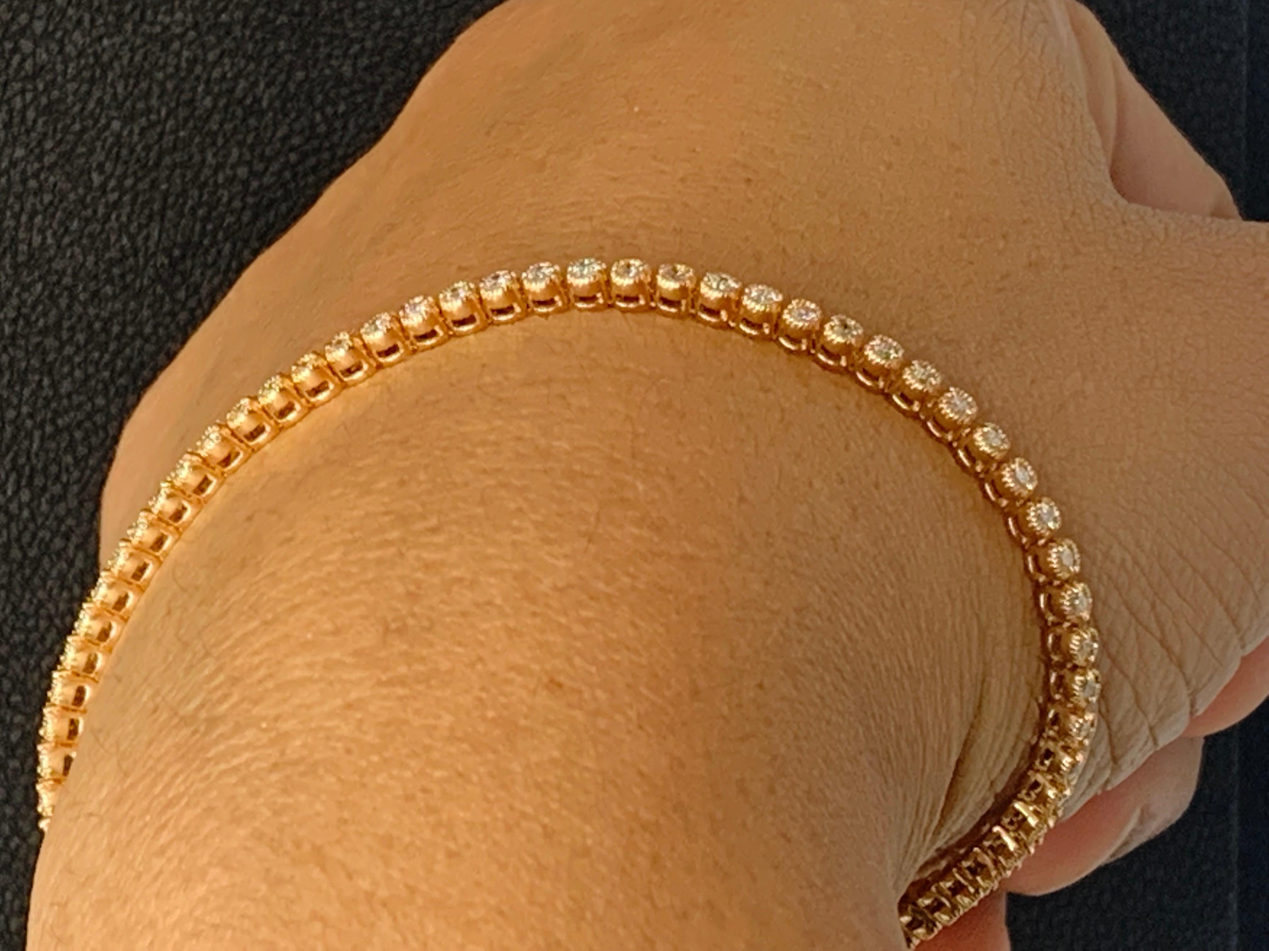 1,01 Karat Diamant-Tennisarmband aus 14 Karat Roségold mit rundem Brillantschliff Damen im Angebot
