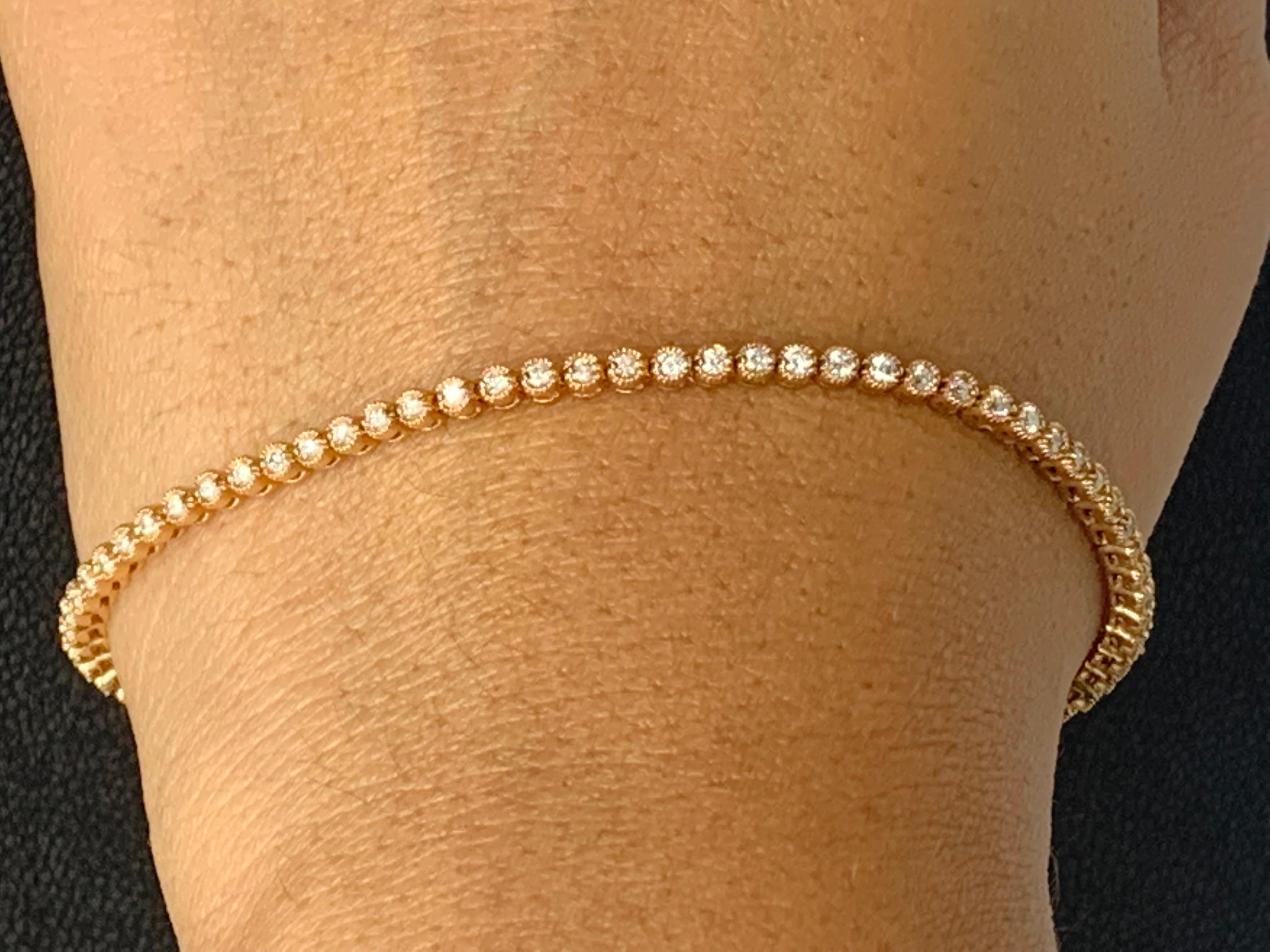 1,01 Karat Diamant-Tennisarmband aus 14 Karat Roségold mit rundem Brillantschliff im Angebot 1