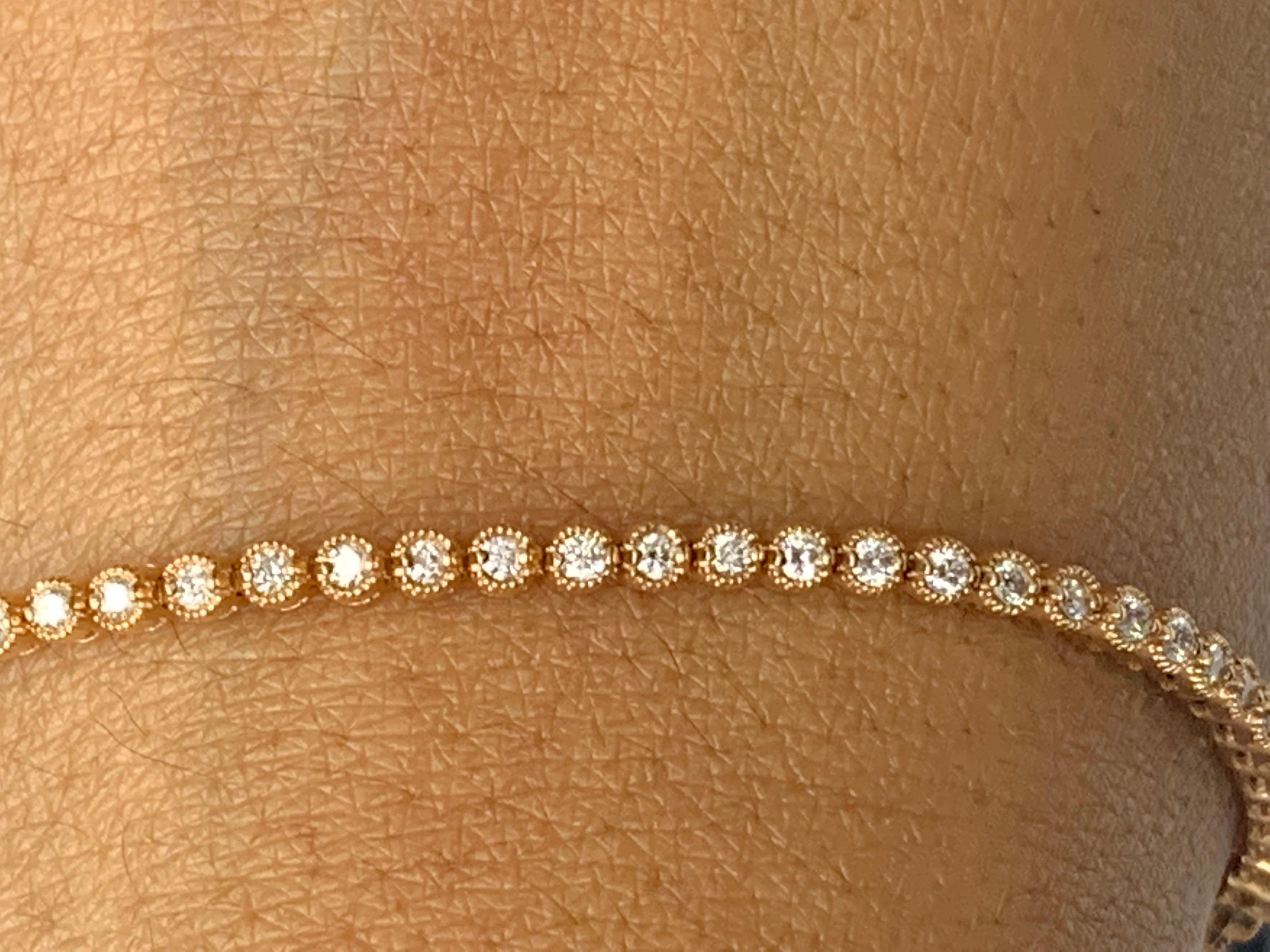 1,01 Karat Diamant-Tennisarmband aus 14 Karat Roségold mit rundem Brillantschliff im Angebot 2