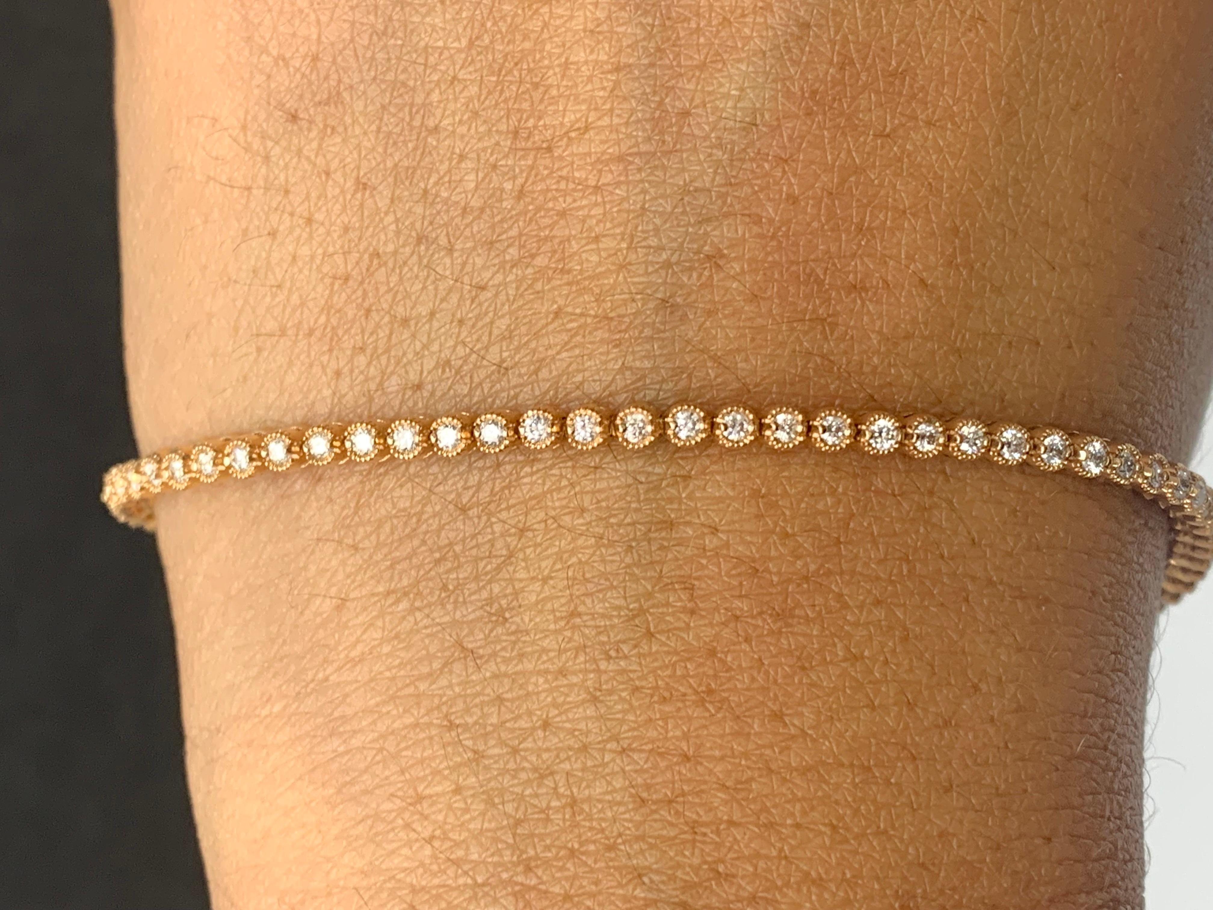 1,01 Karat Diamant-Tennisarmband aus 14 Karat Roségold mit rundem Brillantschliff im Angebot 3