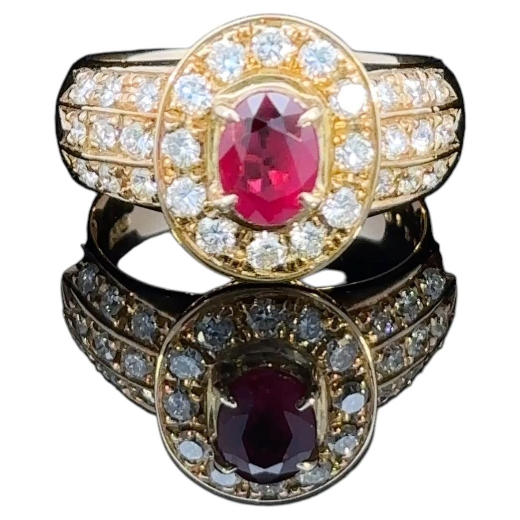 1.01 Carat Burmese Ruby Diamond Vintage Style 18K Gold Ring by Meghna Jewels