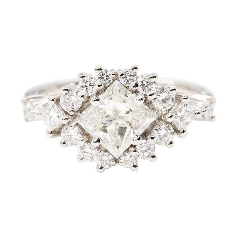 1.01 Carat Certified Princess Diamond and 0.65 Carat Platinum Engagement Ring