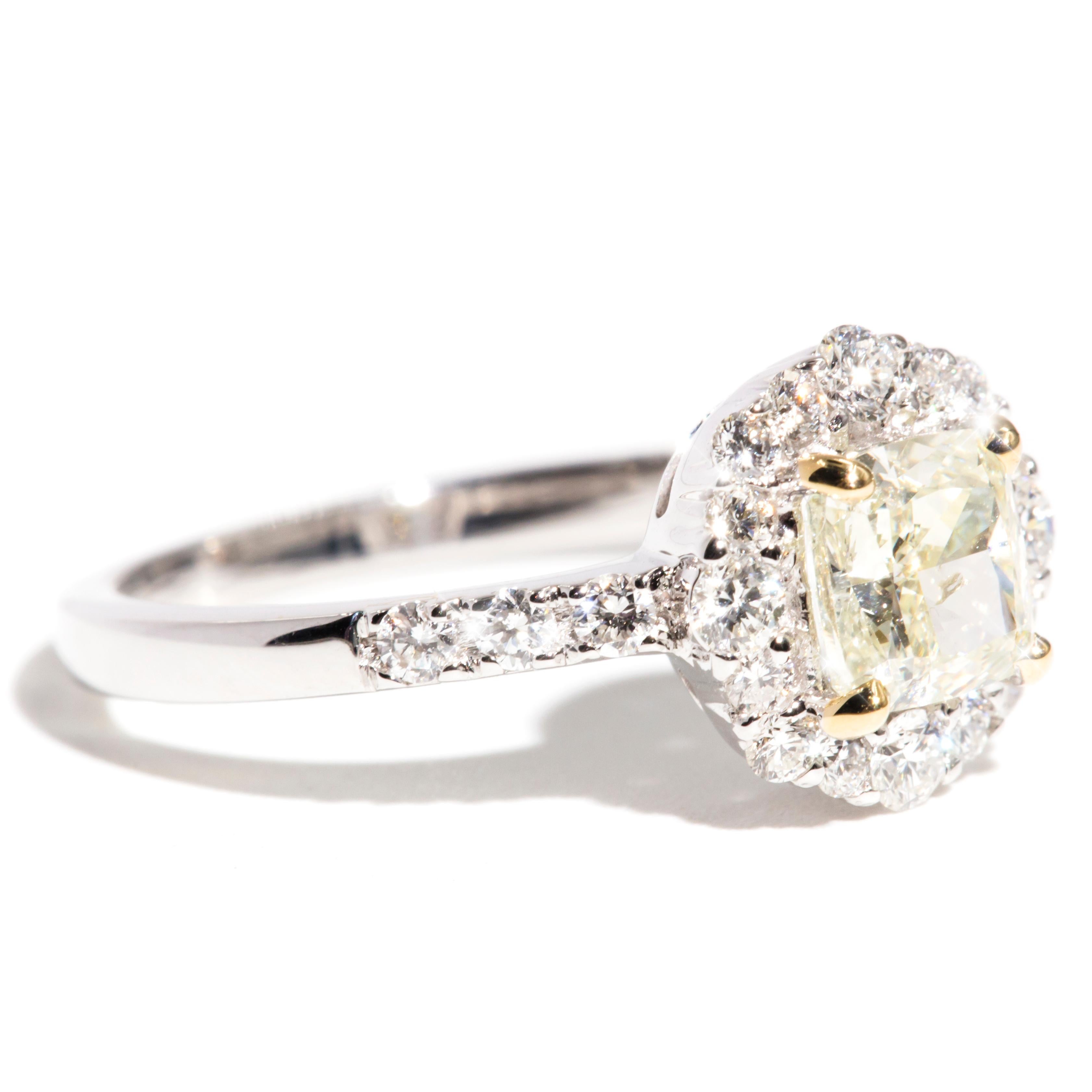 Cushion Cut 1.01 Carat Certified Yellow Diamond and 18 Carat Gold Engagement Ring