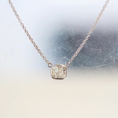 1.01 Carat Cushion Brilliant Diamond Handmade Solitaire Necklace In 14k WG