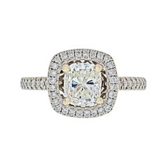 1.01 Carat Cushion Cut Diamond I/VS2 GIA Halo Engagement Ring