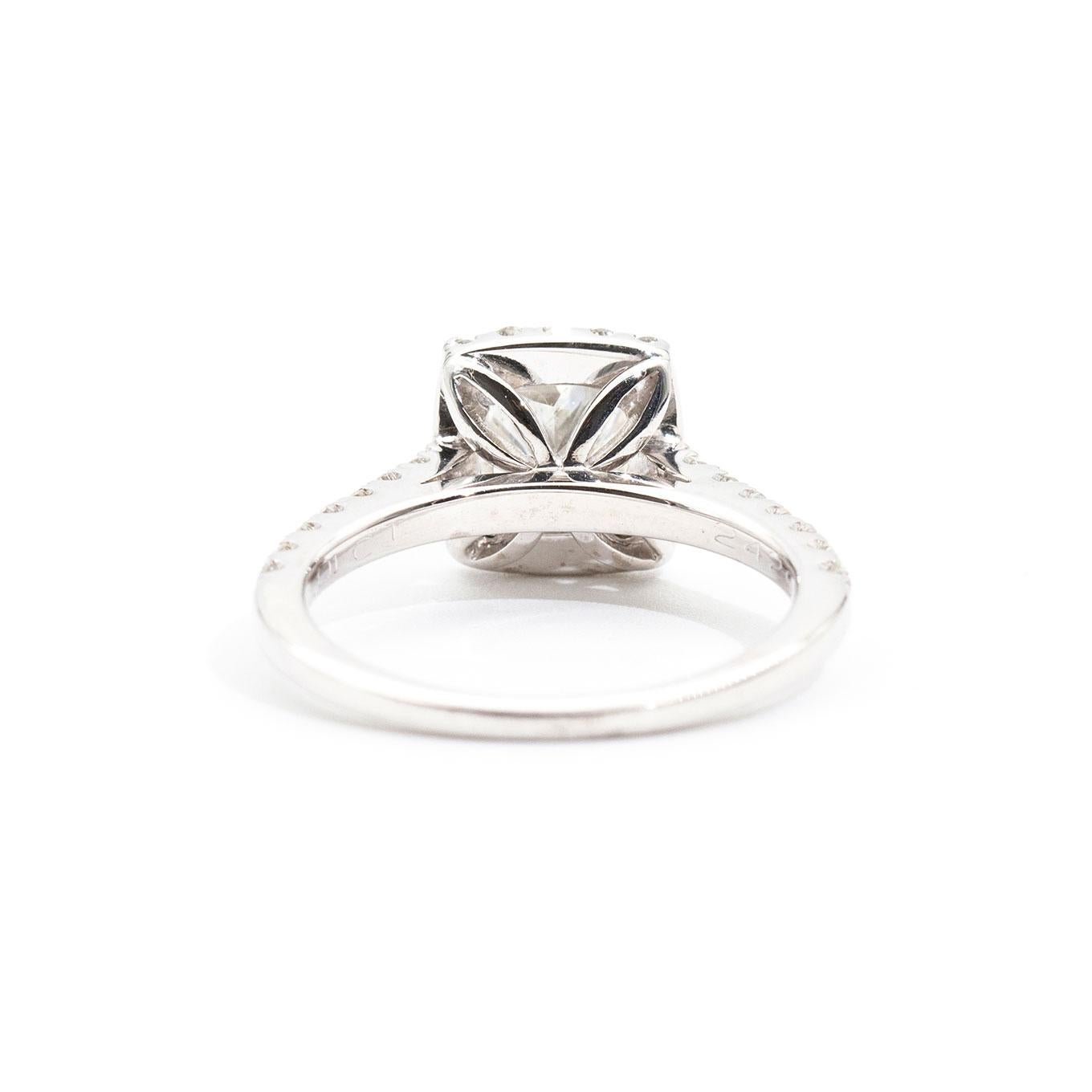1.01 Carat Cushion GIA Certified Diamond Halo Ring 18 Carat White Gold In Good Condition In Hamilton, AU