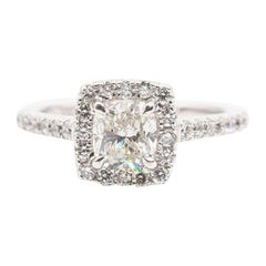 1.01 Carat Cushion GIA Certified Diamond Halo Ring 18 Carat White Gold