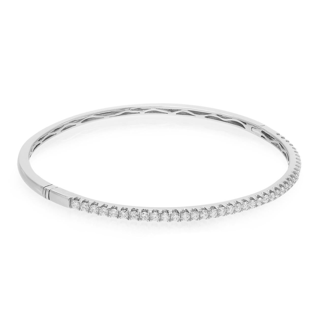 Taille ronde Bracelet jonc en or blanc 18 carats avec diamants de 1,00 carat