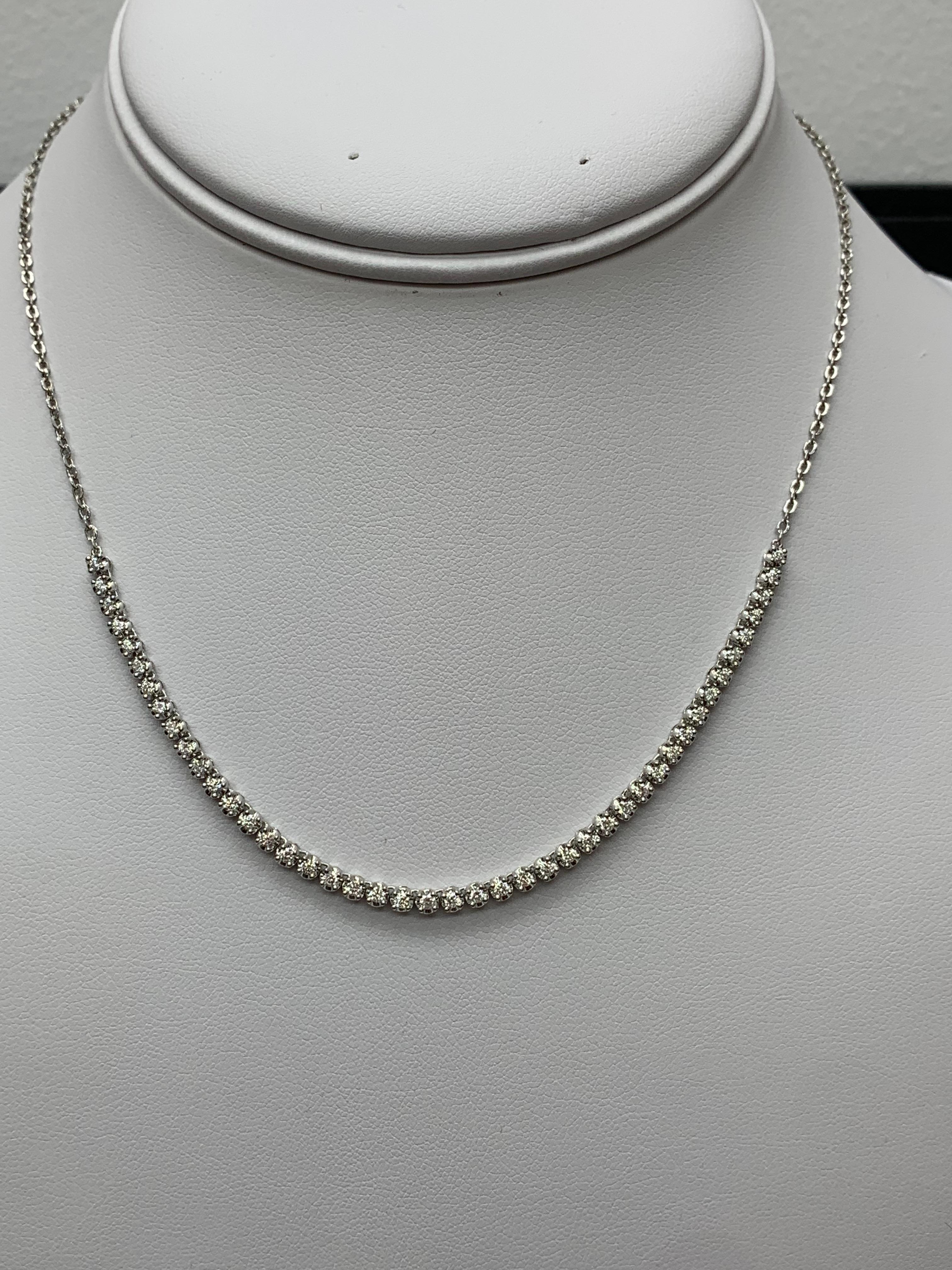 Taglio brillante Collana girocollo con diamanti da 1,01 carati in oro bianco 14 carati in vendita