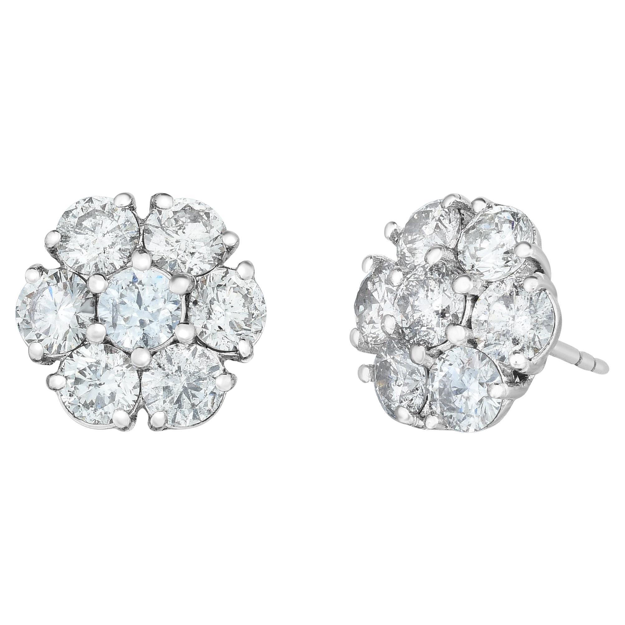 Orecchini a grappolo con diamante da 1,01 carati in oro bianco 14K