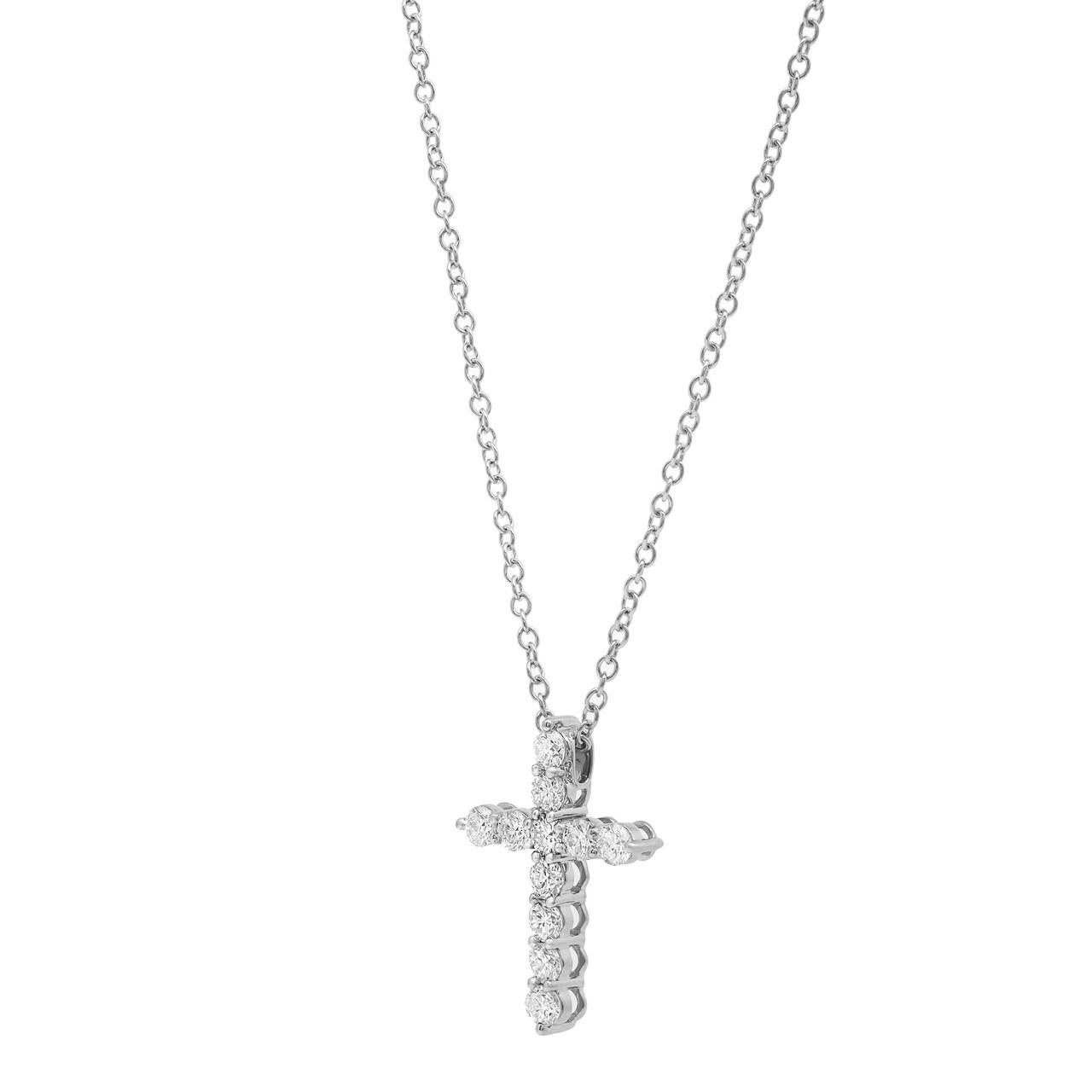 Modern 1.01 Carat Diamond Cross Pendant Necklace 18K White Gold For Sale