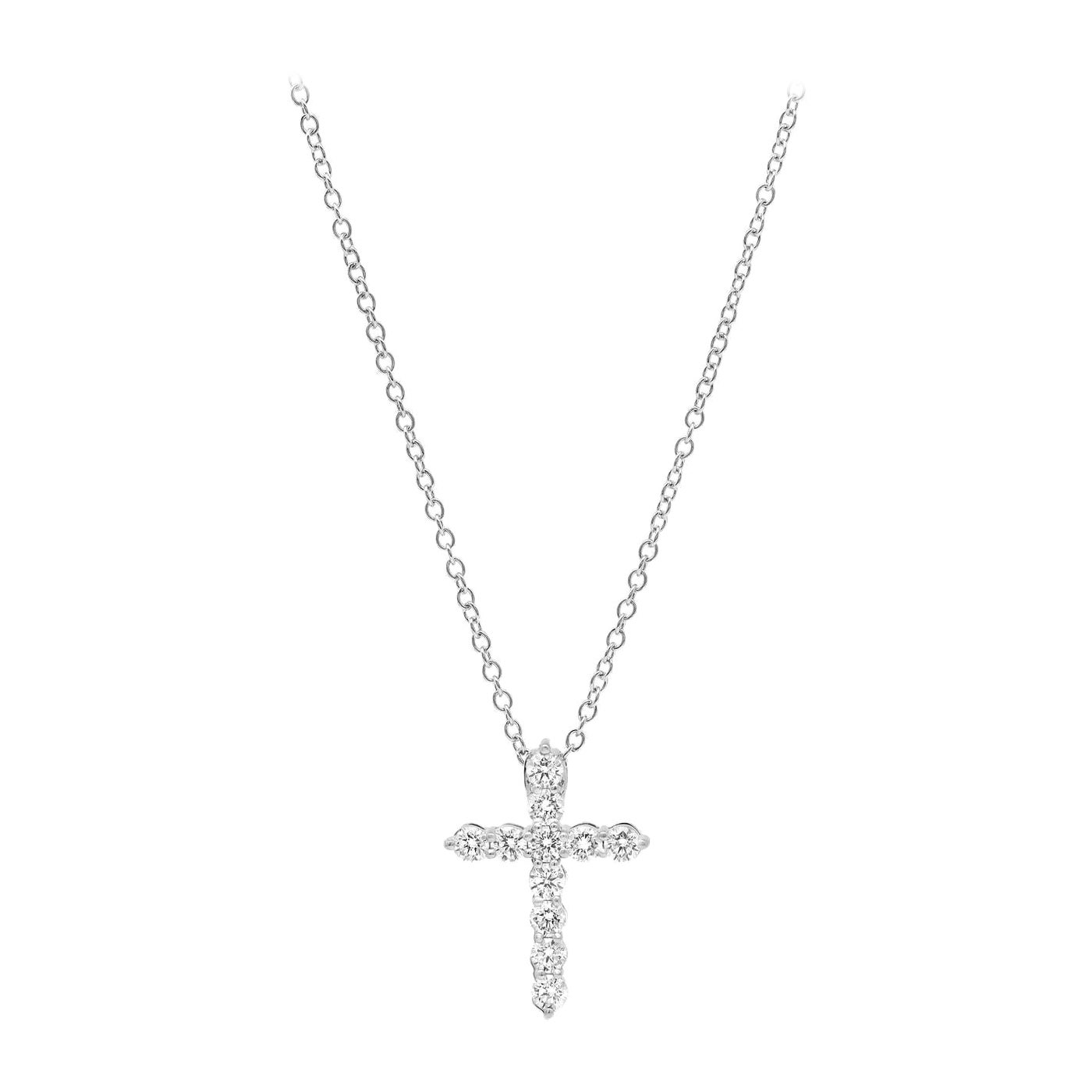 1.01 Carat Diamond Cross Pendant Necklace 18K White Gold For Sale