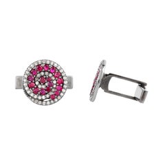 Modern 1.01 Carat Round Cut Ruby and Diamond Cufflinks in 18K Gold for Men