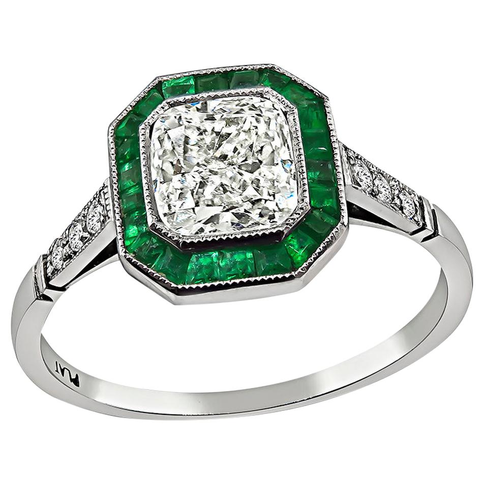 1.01 Carat Diamond Emerald Engagement Ring