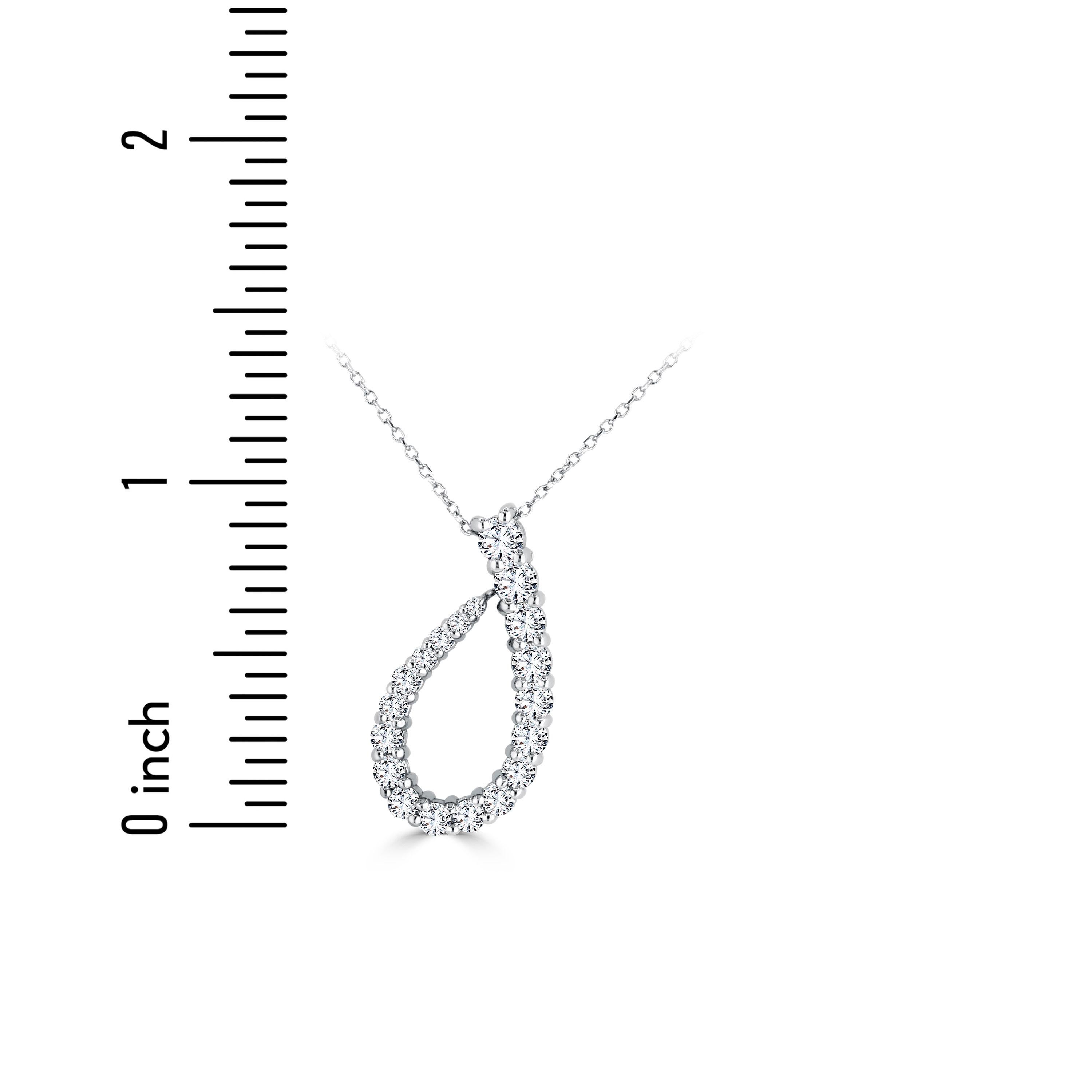 Round Cut 1.01 Carat Diamond Graduated Asymmetric Pear Swirl Pendant in 14W Gold ref2169 For Sale