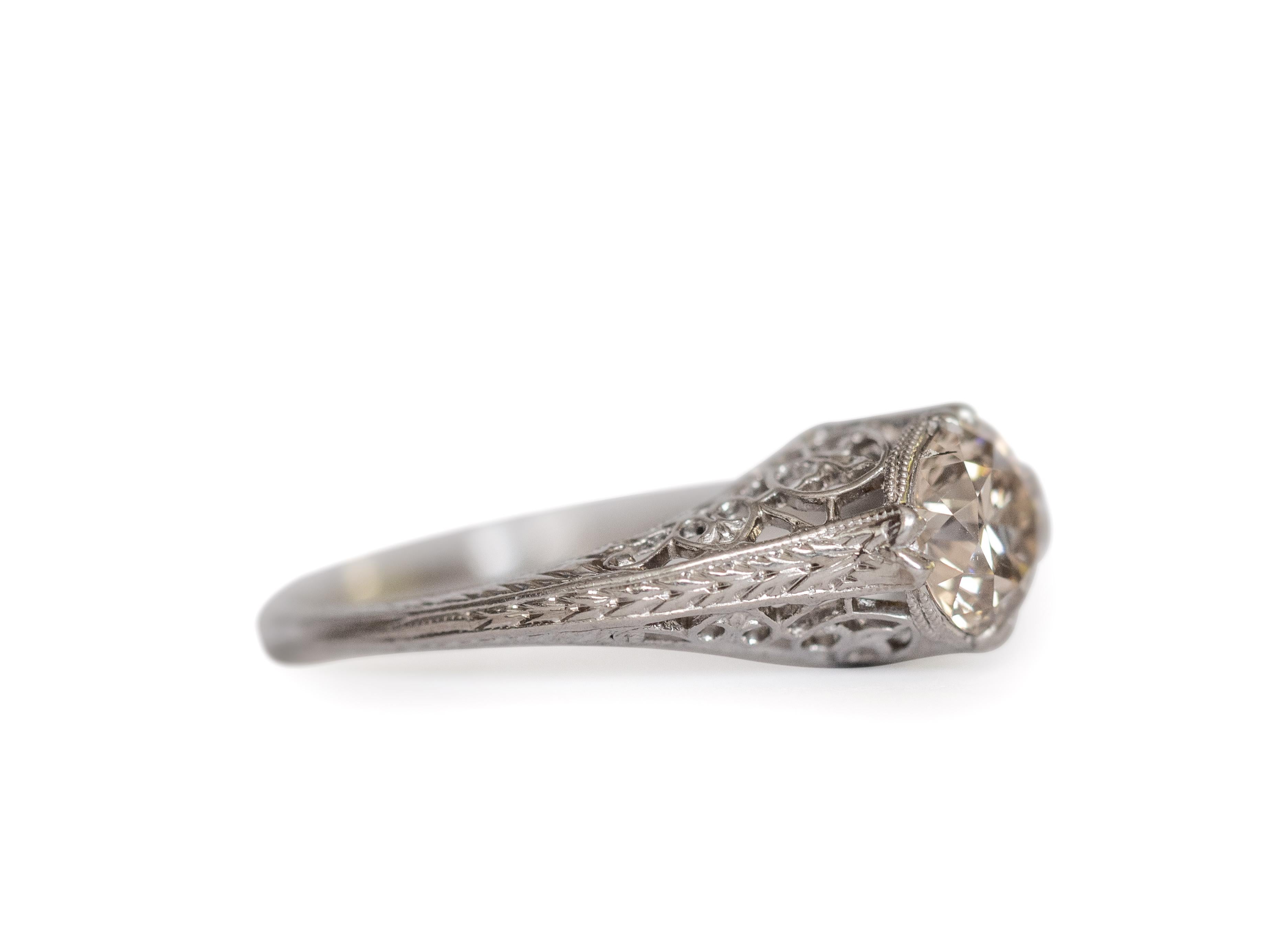 Art Deco 1.01 Carat Diamond Platinum Engagement Ring For Sale