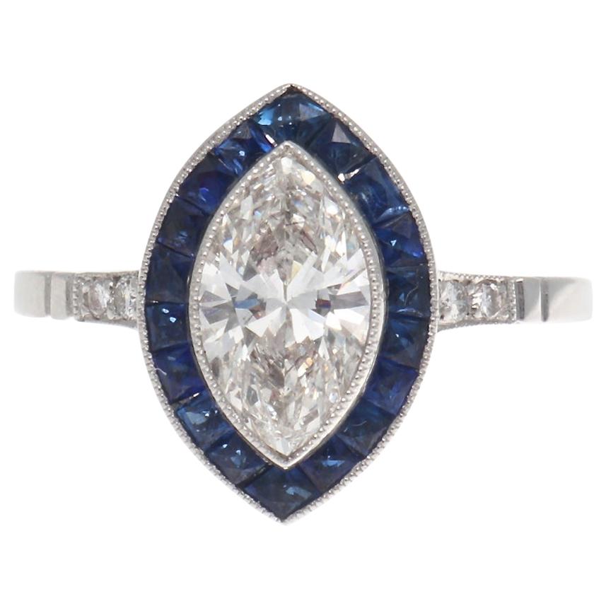 1.01 Carat Diamond Sapphire Platinum Engagement Ring