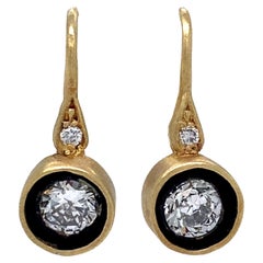 0.70 Carat Diamond "Shadow Box" Leverback Drop Earrings in 18 Karat Yellow Gold