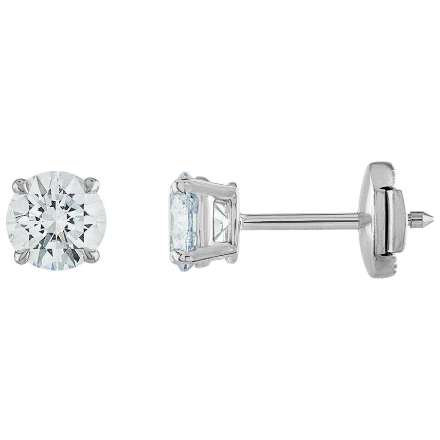 1.01 Carat Diamond Stud Earrings, 14 Karat White Gold GIA Certified 3EX Diamonds For Sale