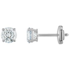 1.01 Carat Diamond Stud Earrings, 14 Karat White Gold GIA Certified 3EX Diamonds