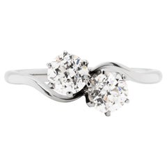1.01 Carat Diamond Two-Stone Crossover Platinum Engagement Ring, circa 1920's