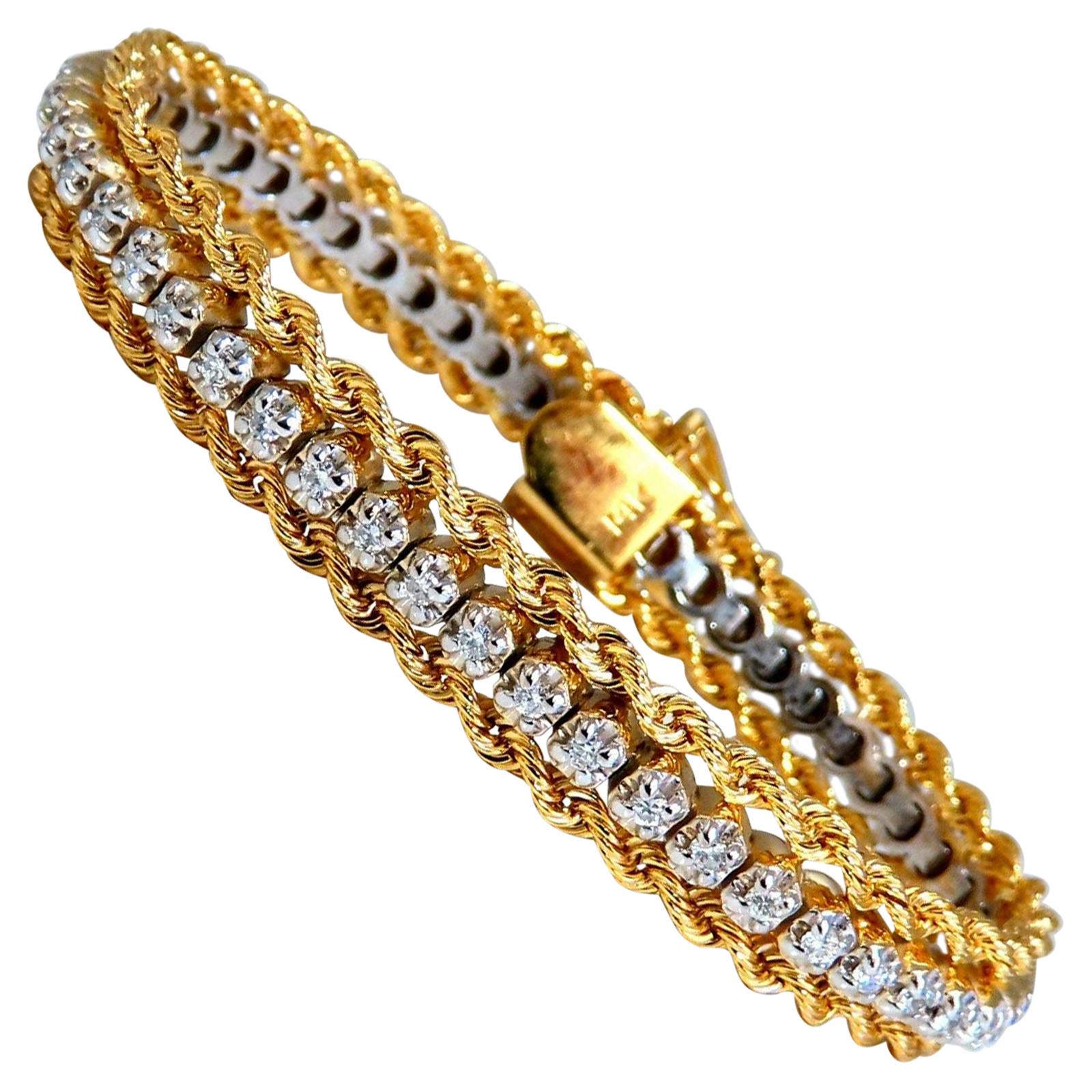 1.01 Carat Diamonds Vintage Three Tiered Rope Chain Bracelet 14 Karat